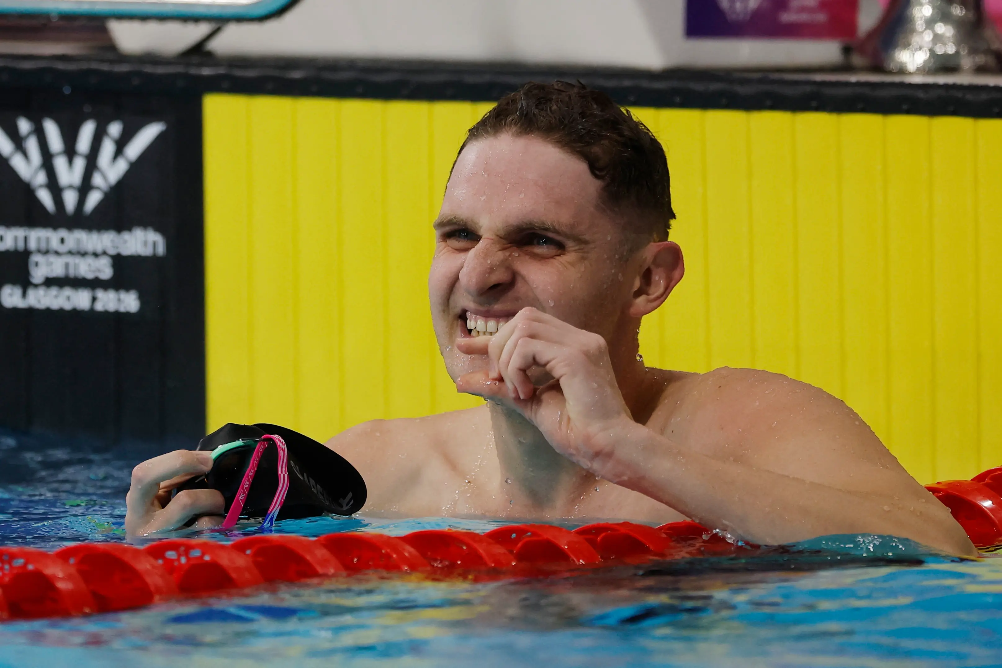 Lewis Clareburt celebrates after winning the men\\'s 400m individual medley final. Photo: Reuters