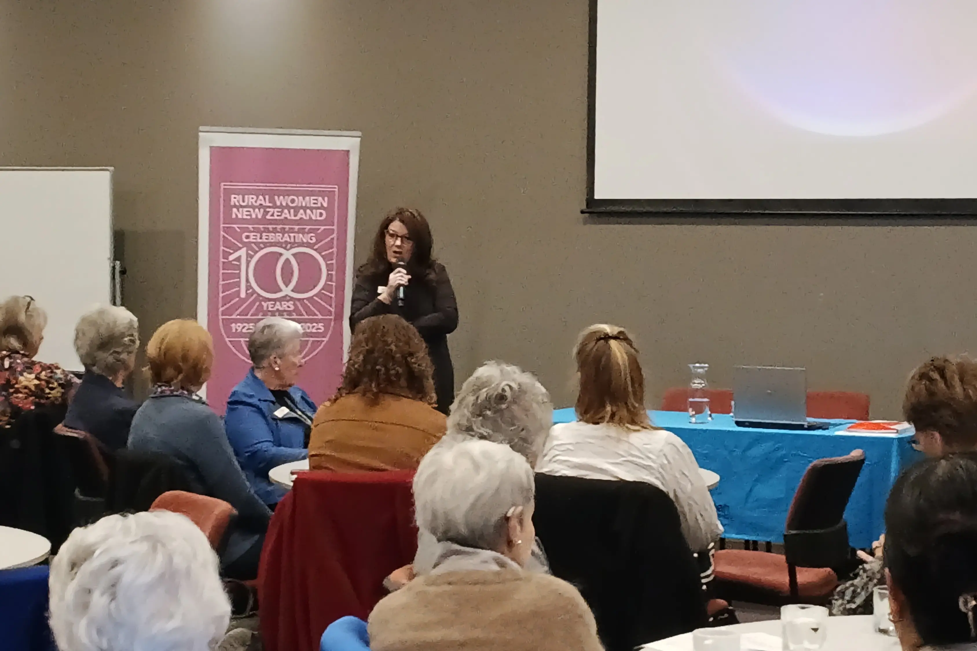 Farm safety advocate Lindy Nelson speaks at the Canterbury regional conference in Ashburton. Photo: Toni Williams