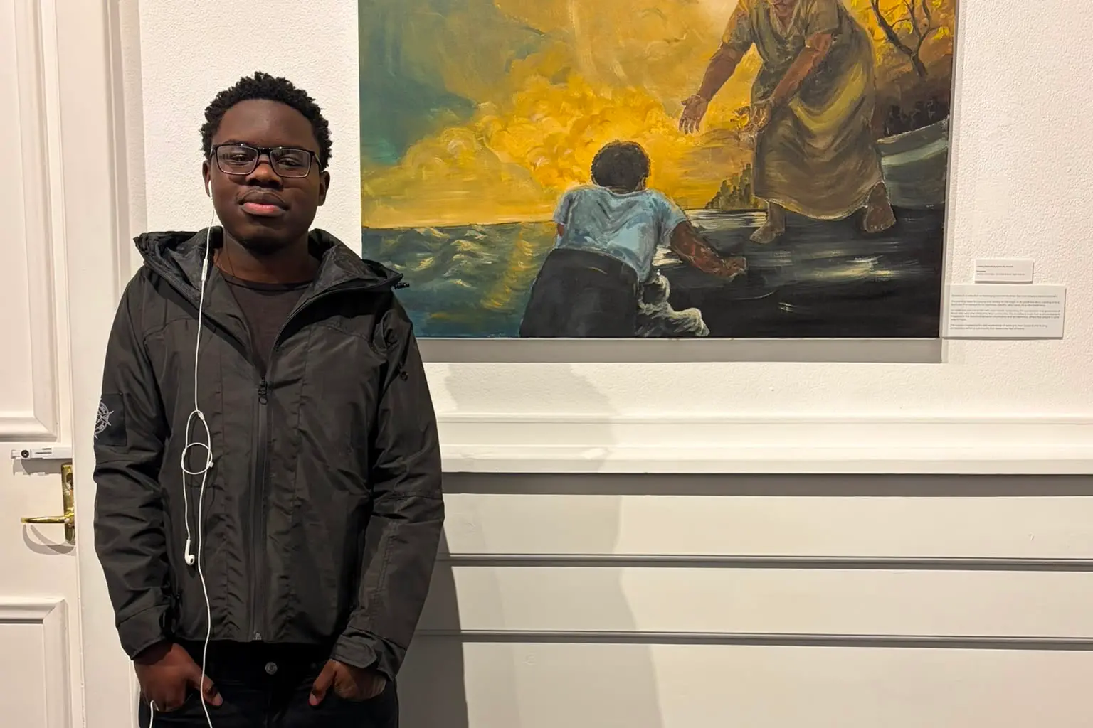 Southland Boys High School art student Jeremy Maramba has won the Johnny Peninsula Supreme Award at the 2026 M\\u012Bharo Art Exhibition with his painting Shoreline. Photo: Supplied