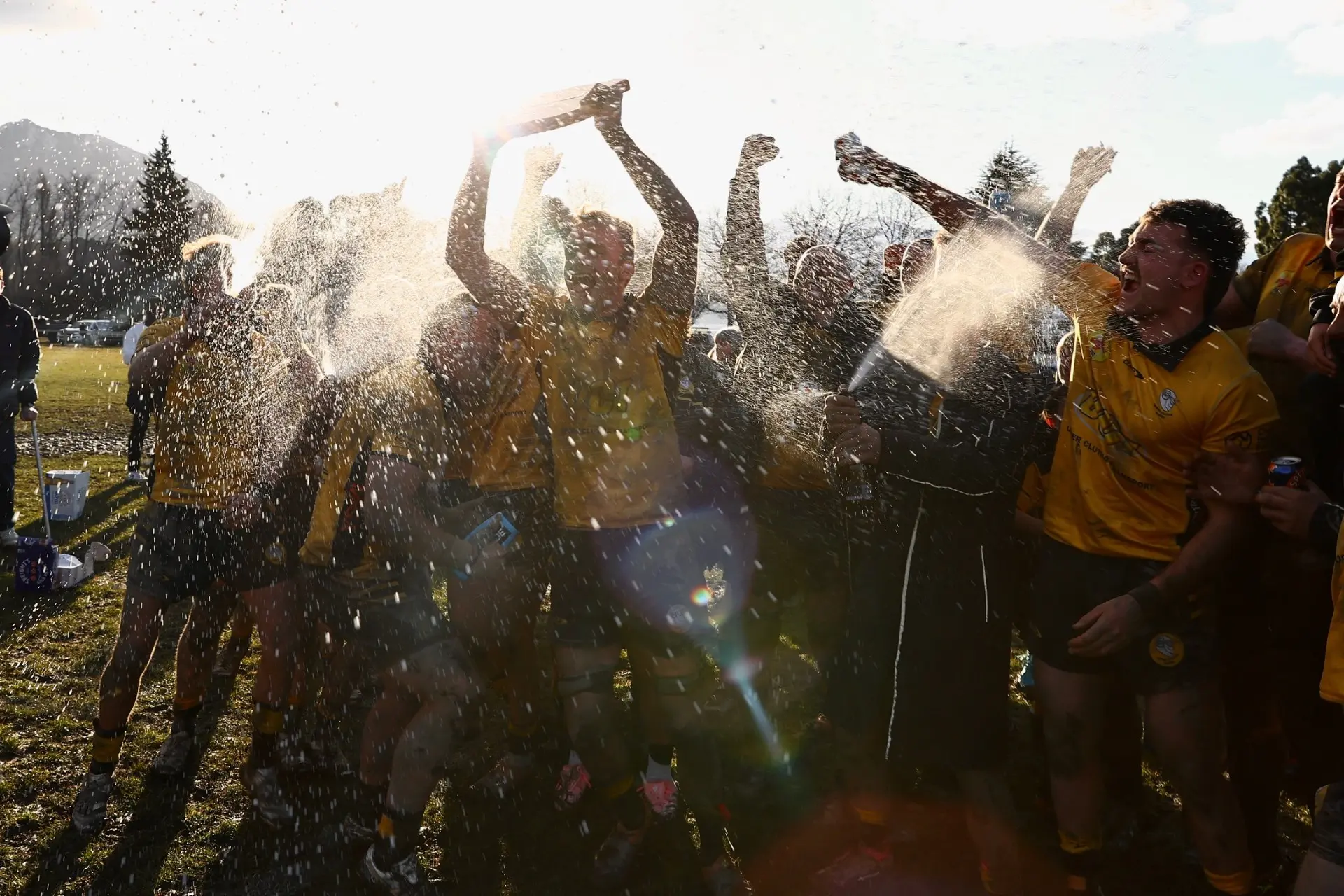 Upper Clutha players celebrate victory in the Central Otago premier club rugby final. Photo: James Allan Photography