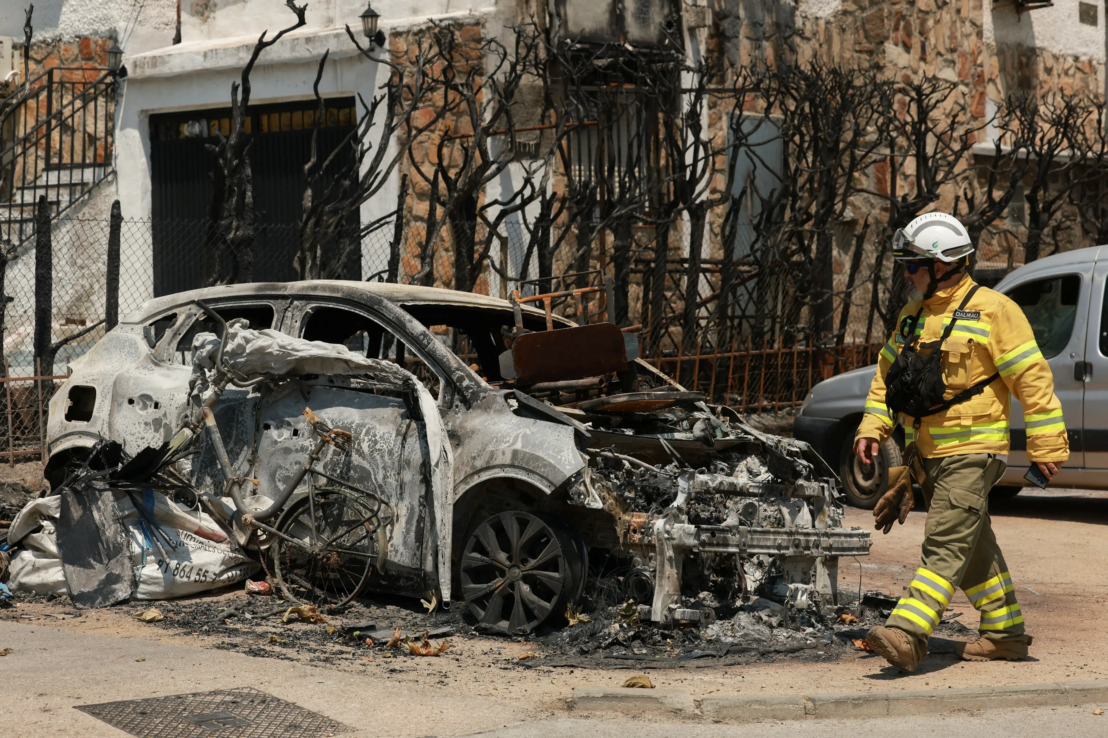 Forest engineer Ferran Dalmau Rovira surveys damage in Pelayos de la Presa, Madrid. Photo: Reuters