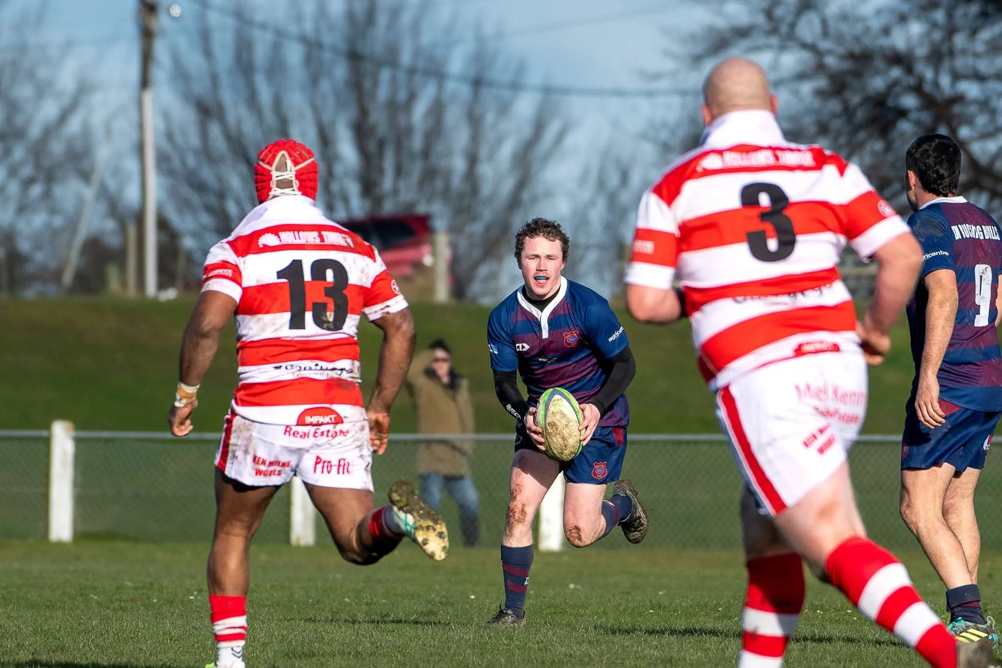 West Taieri fullback Finn Aitken eyes up the Clutha defence during the Southern Region premier final. Photo: Kayla Ann Photography