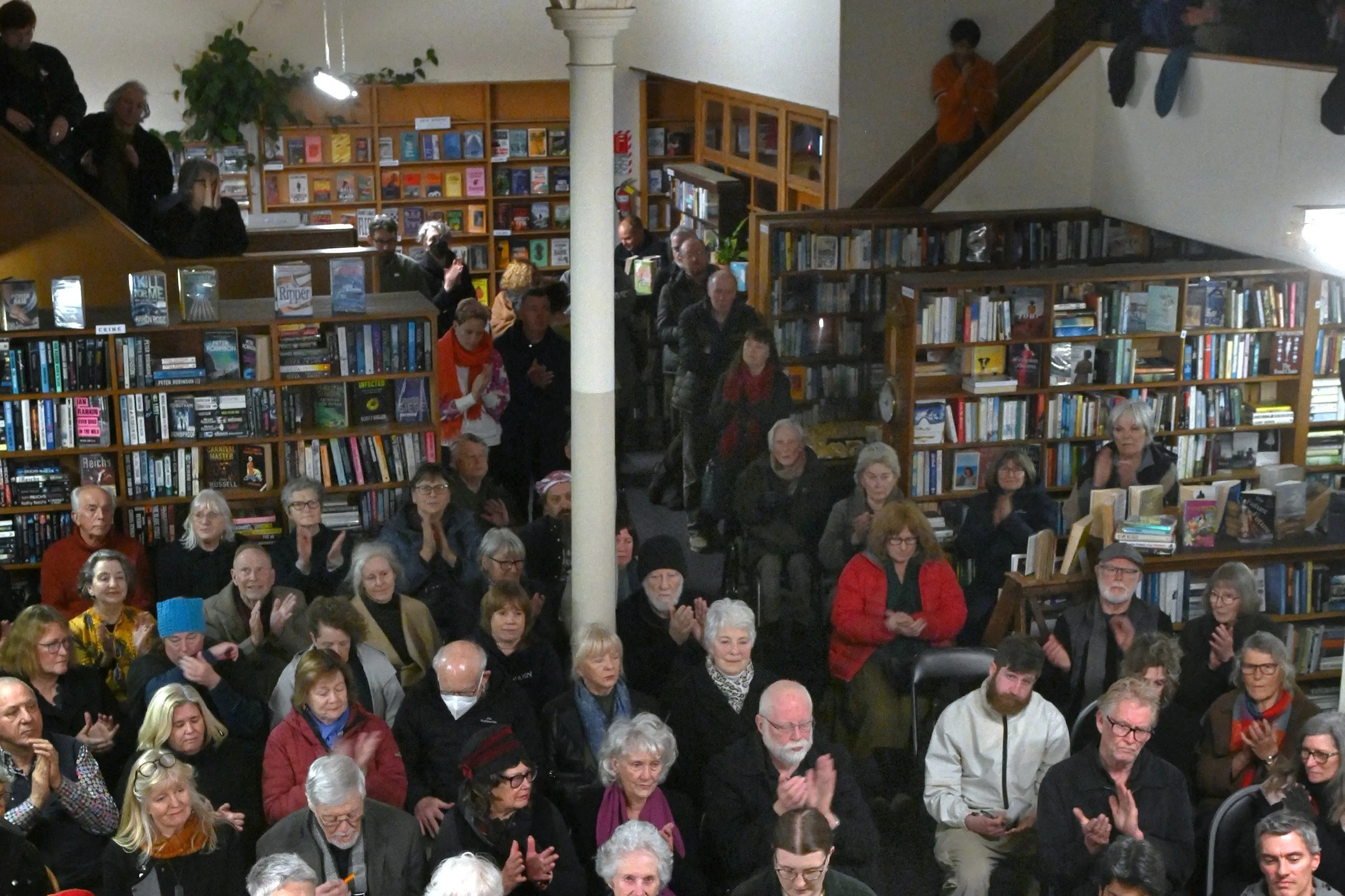 More than 100 people attended a public meeting at the Dunedin Athenaeum Library, to discuss the future of the University Book Shop on Thursday night. Photo: Linda Robertson