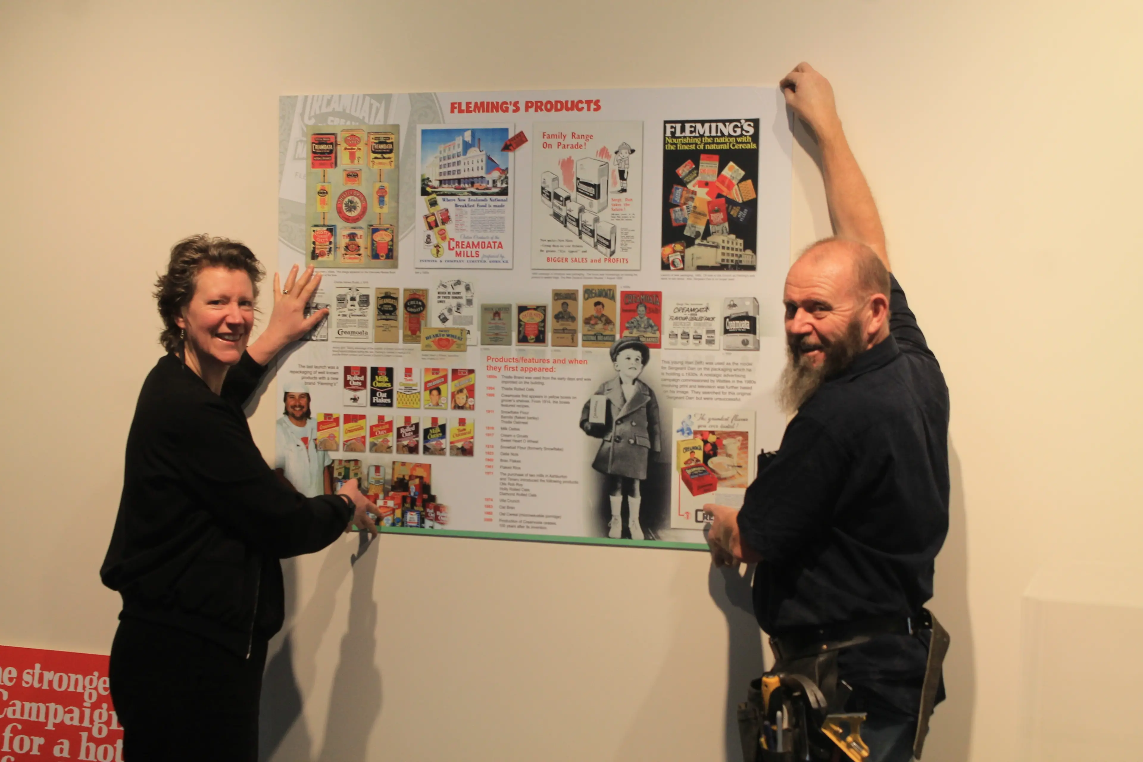 Art projects officer Jacqui Byars and heritage project officer John Dennison getting ready for the M\\u0101ruawai Centre\\'s big opening on August 13, where the first display will be a celebration of the iconic Sgt Dan and his storied history.
