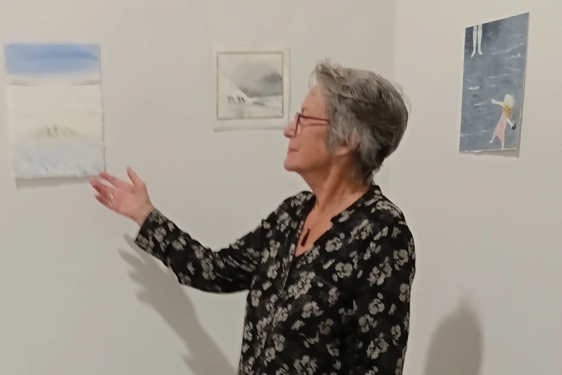 Bernie Hall viewing one of Kathryn\\'s paintings for sale on the wall, at the first launch of the book at the City Art Depot, Disraeli St, Christchuch. Photo: Supplied