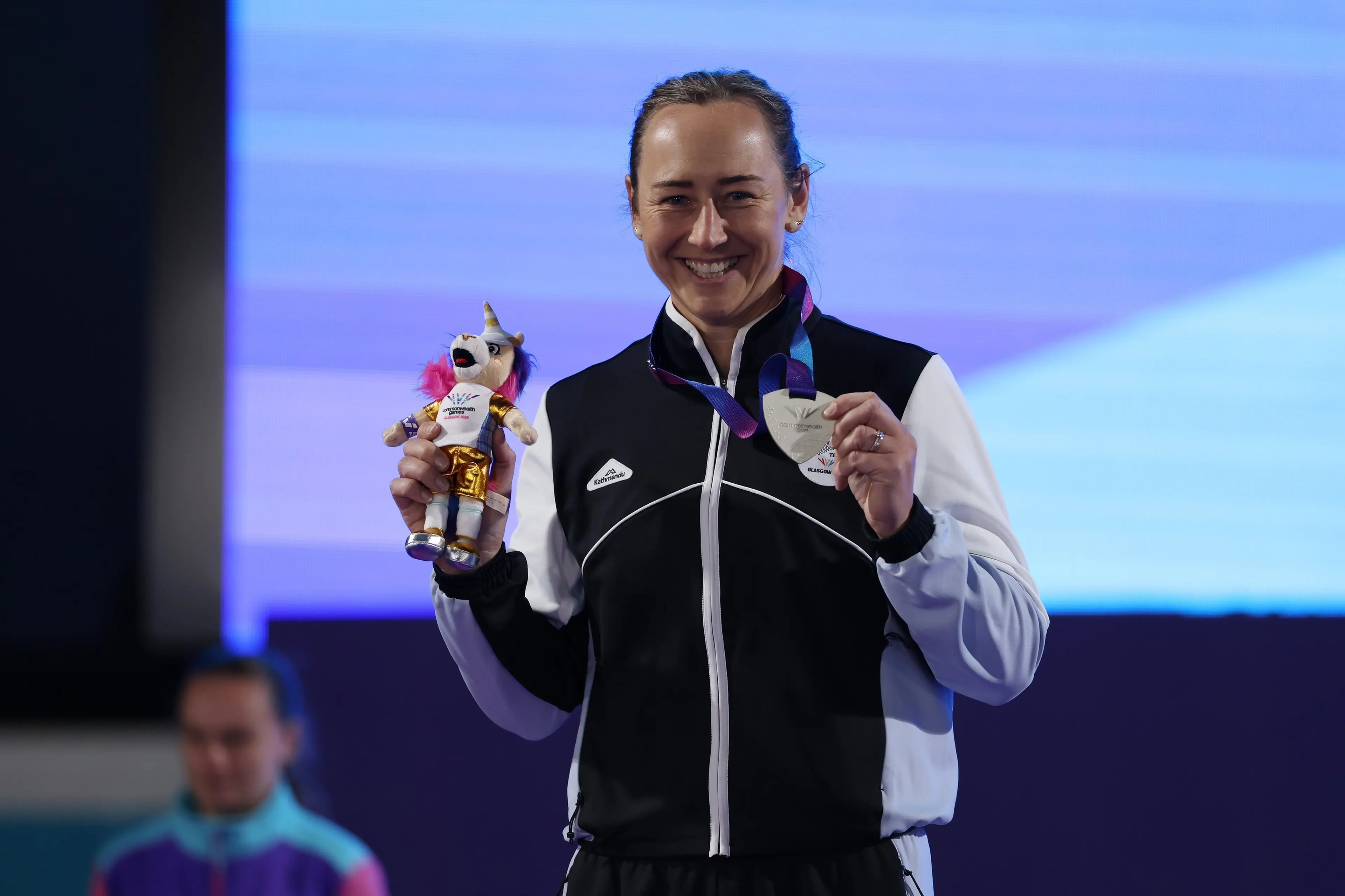 Gore-raised Tori Moorby beams after earning her silver medal in the women\\'s javelin at the Commonwealth Games in Glasgow, Scotland on Sunday, New Zealand time. Photo: Supplied
