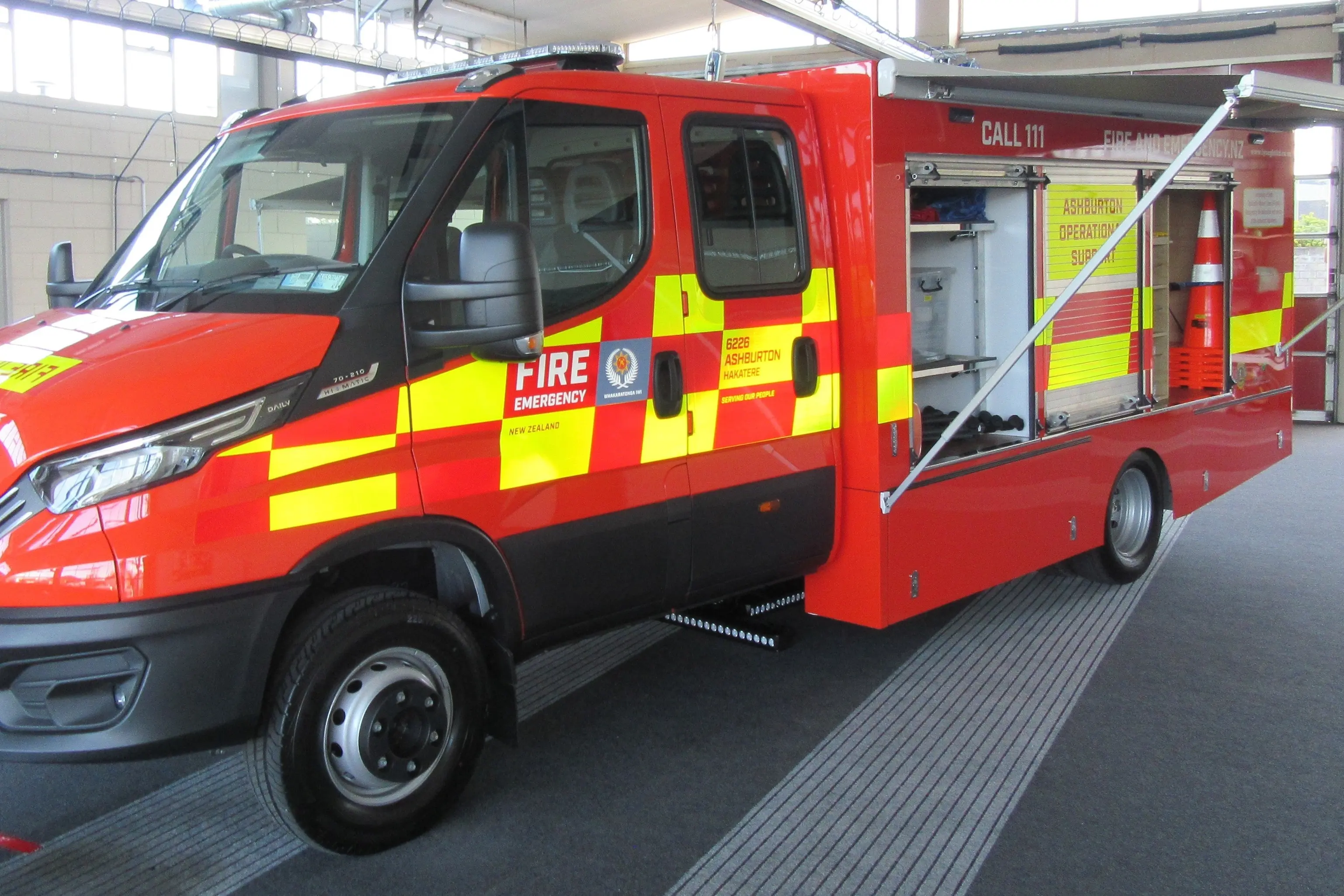 The Ashburton Volunteer Fire Brigade\\'s new support vehicle, bought with the generous support of Wyvern Jones and his late wife Beth, has been unveiled. Photo: Supplied