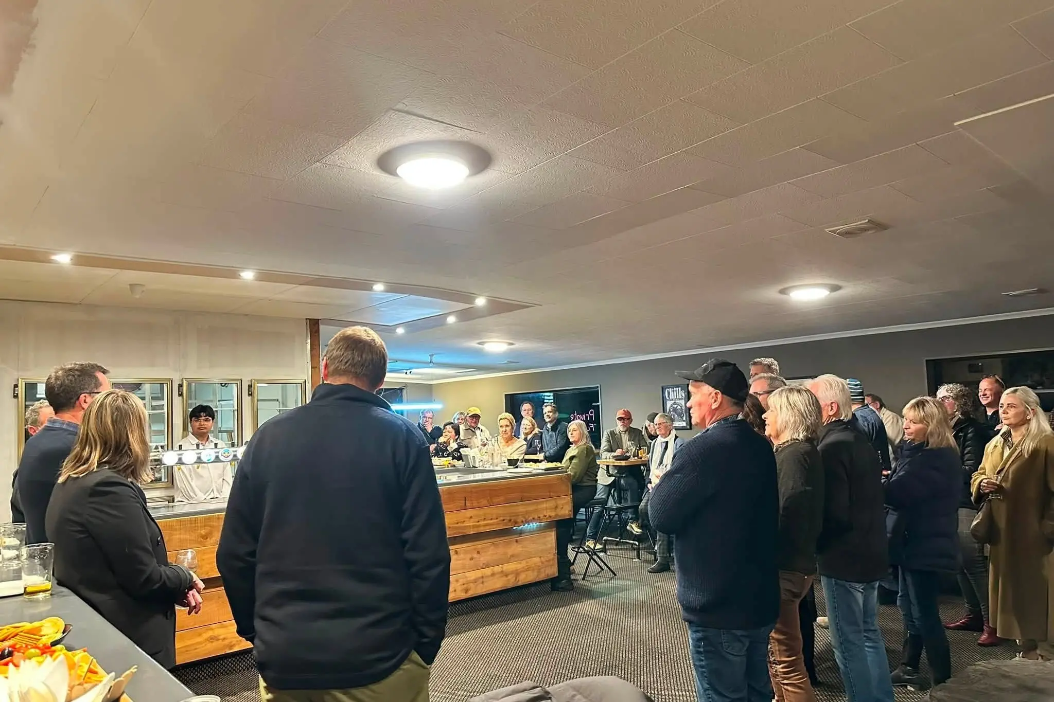 Omakau Commercial Hotel owner Shane Norton addresses guests at the hotel\\'s recent function ahead of its official re-opening, the event marking the Omakau Commercial Hotel\\'s 128th anniversary. Photo: Supplied