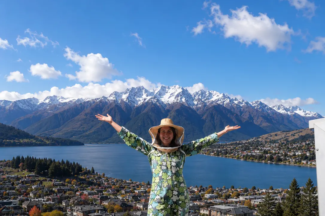Hiving off to Queenstown: Jessie Baker\\u2019s Bees Up Top\\u2019s setting up in the Southern Lakes. Photo: Supplied