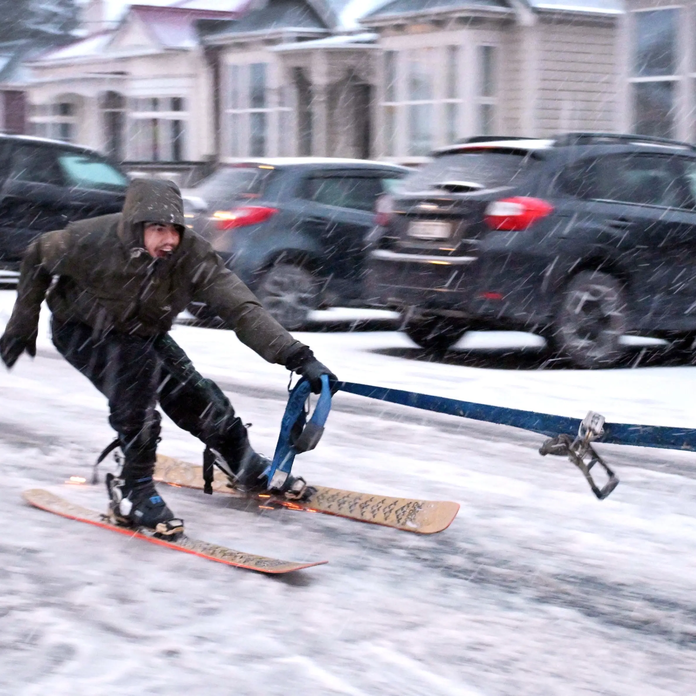 Skiers shred it in Castle Street and world's steepest street