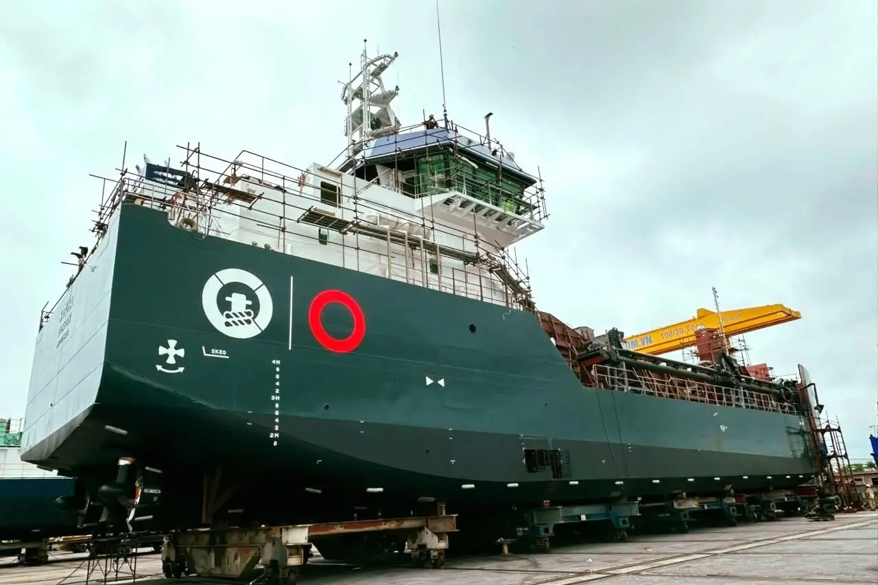 The new dredge bound for the Otago Harbour is under construction in Vietnam. Photo: Supplied