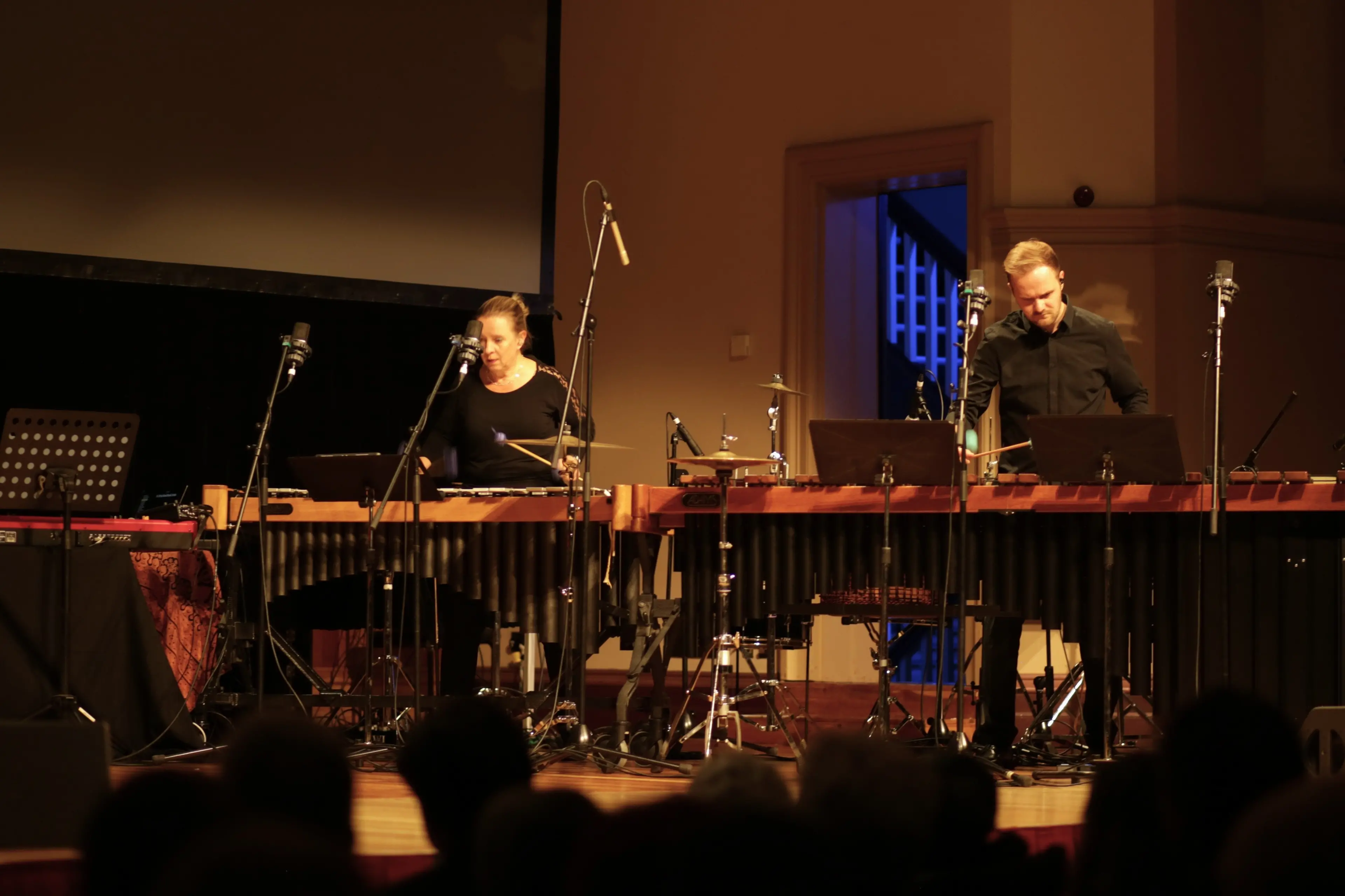 John Psathas Group percussionists Katarzyna Mycka and Fabian Ziegler. Photo: Megan Blackwell