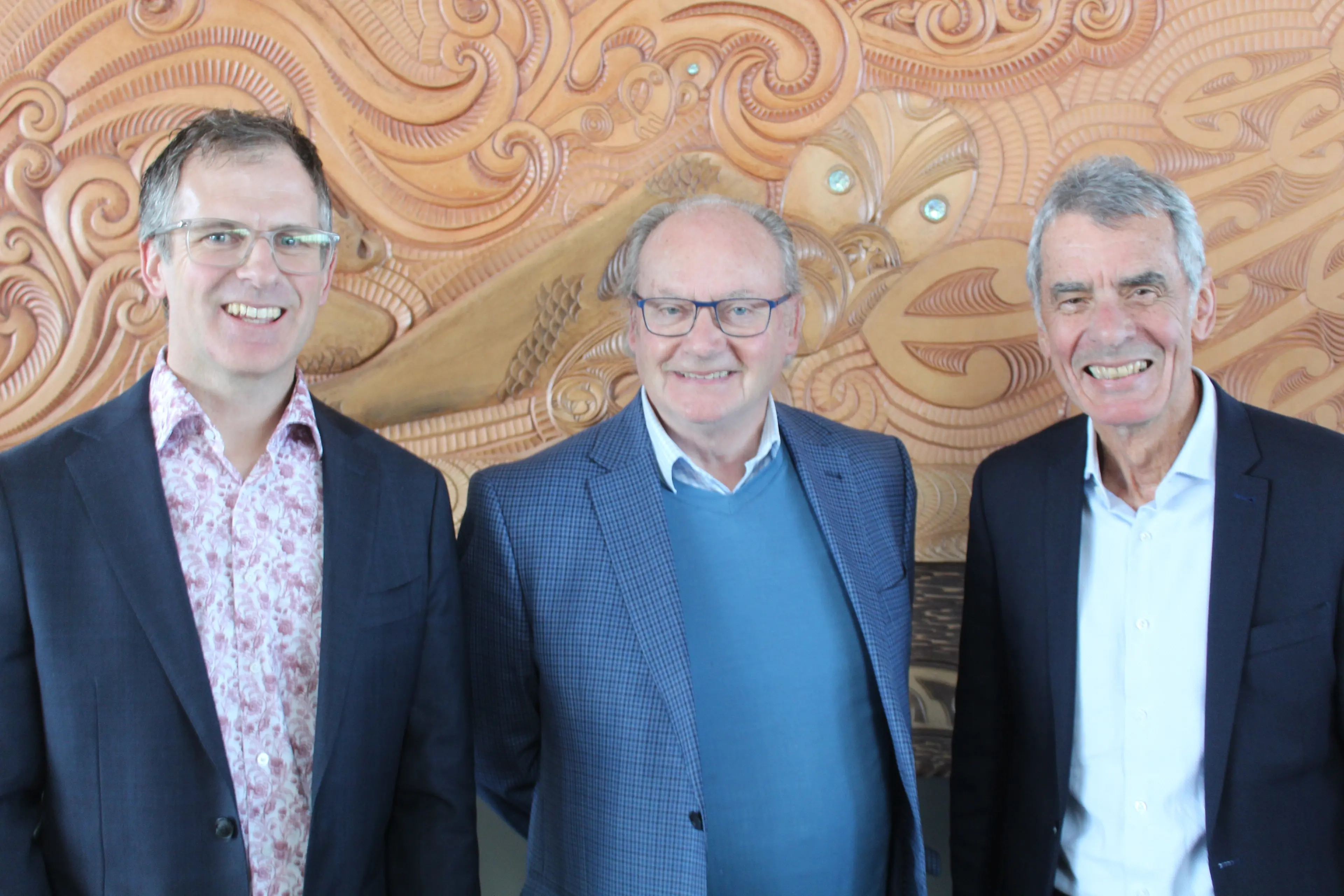 A few of the speakers at the opening of Invercargill Airport\\'s new terminal included (from left) airport chief executive Stuart Harris, Invercargill Mayor Tom Campbell, and airport chair Grant Lilly. Photo: Tayler Mutton