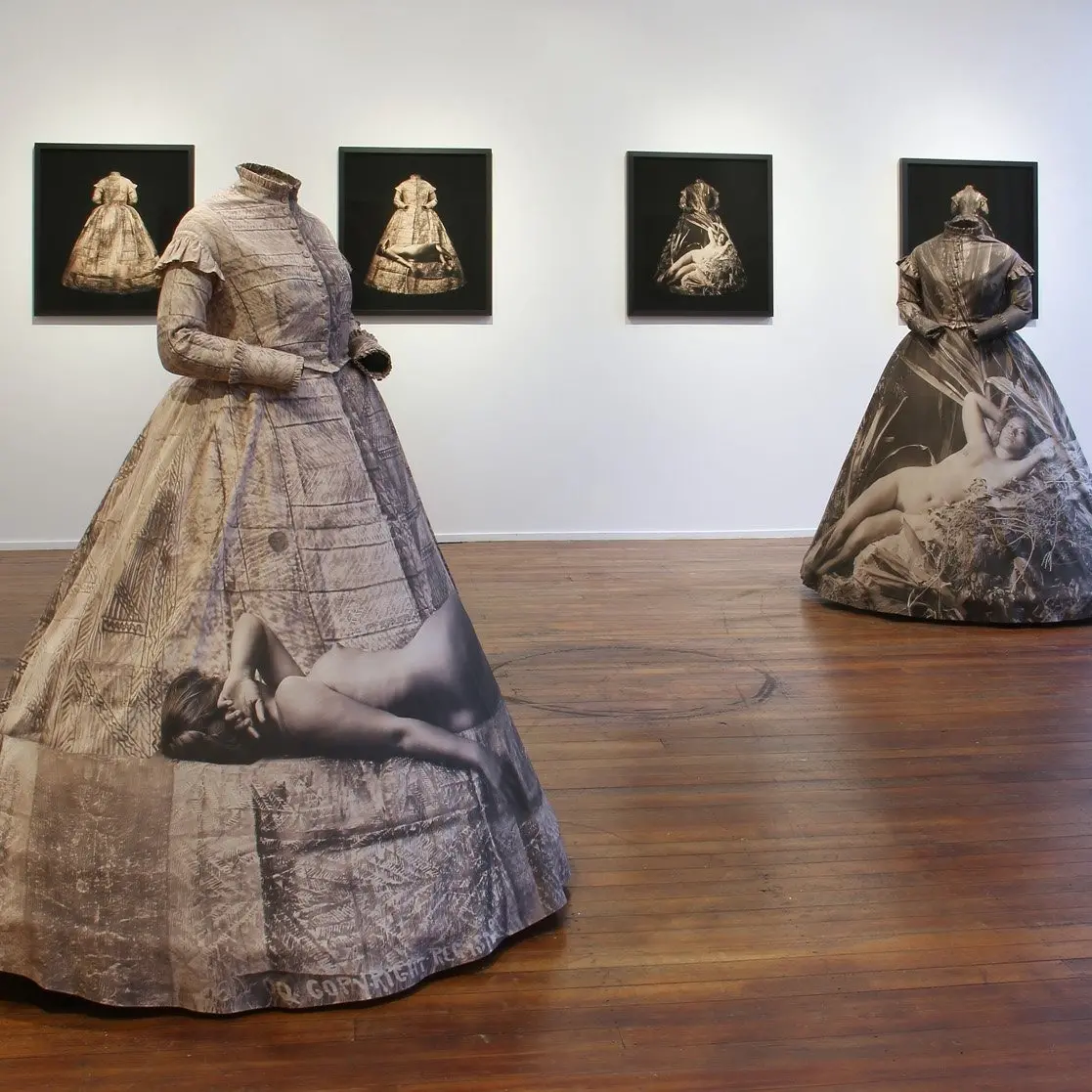Personal explorations of memory, history, and identity through life-size material sculptures