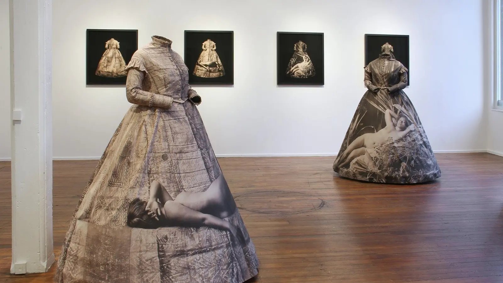 Personal explorations of memory, history, and identity through life-size material sculptures