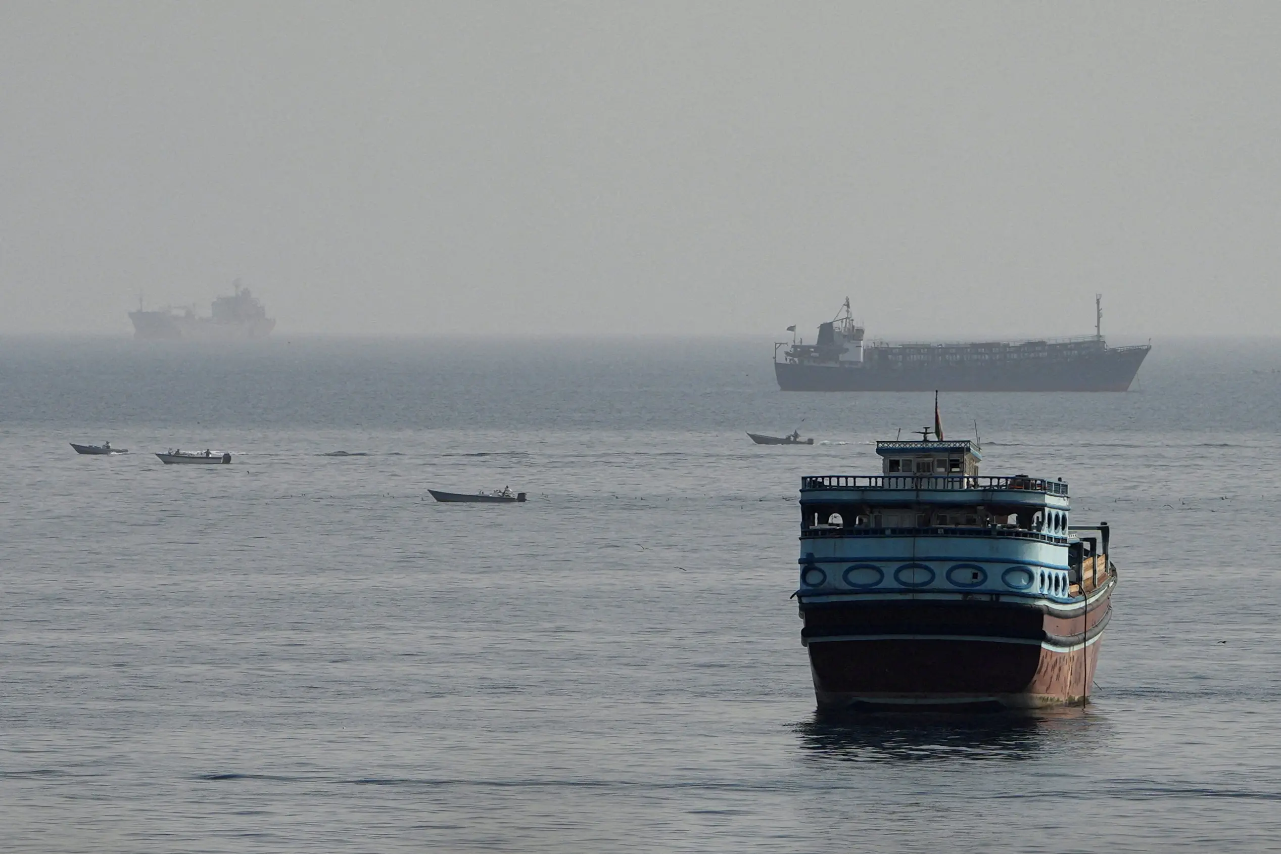 Vessels in the Strait of Hormuz, as seen from Musandam, Oman. Photo: Reuters