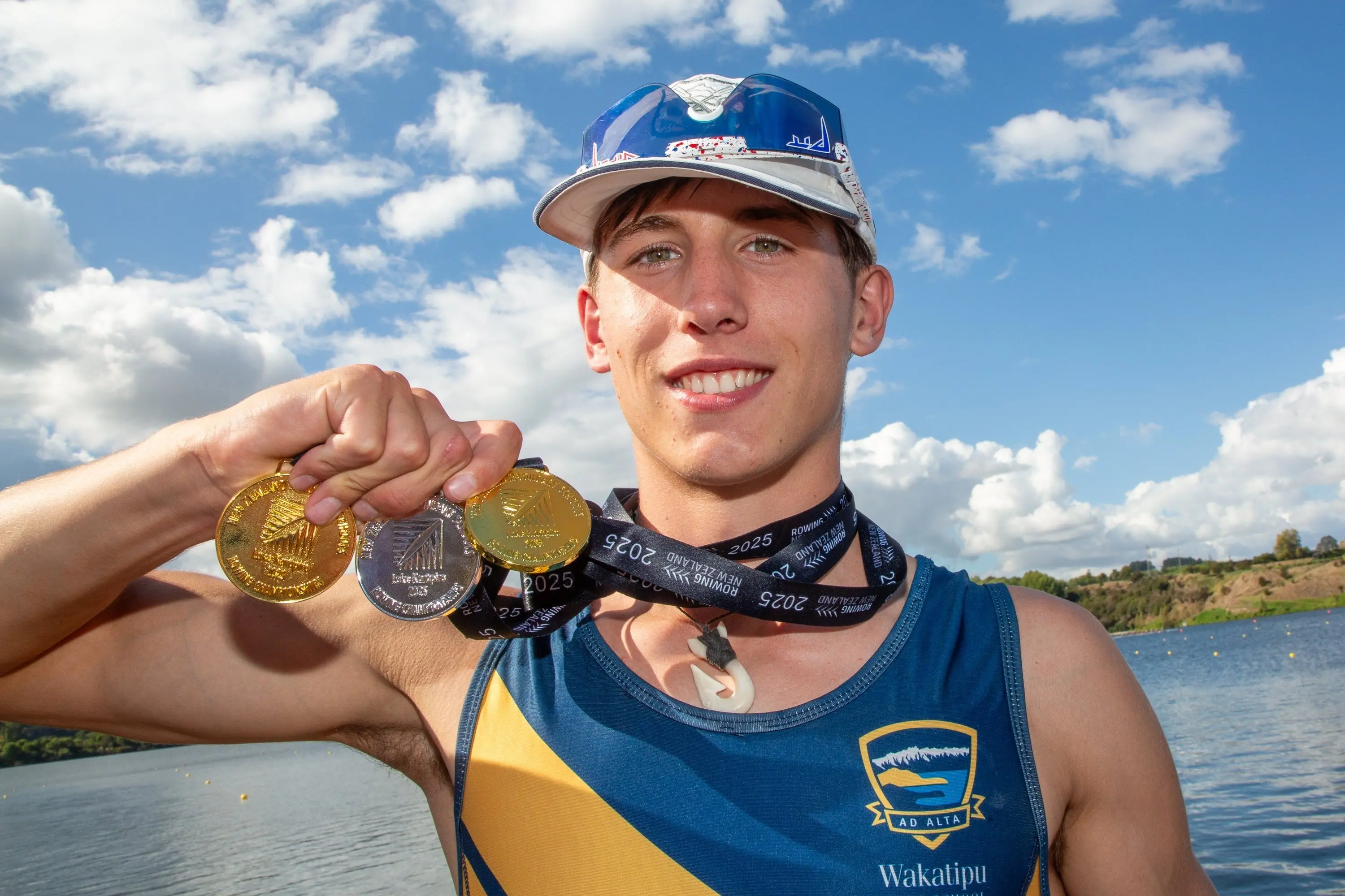 Dunstan rower Charlie Manser, pictured after winning medals for Wakatipu at the Maadi Cup in 2025, is through to the semifinals at the under-19 world championships in Bulgaria. Photo: Sharron Bennett Photography