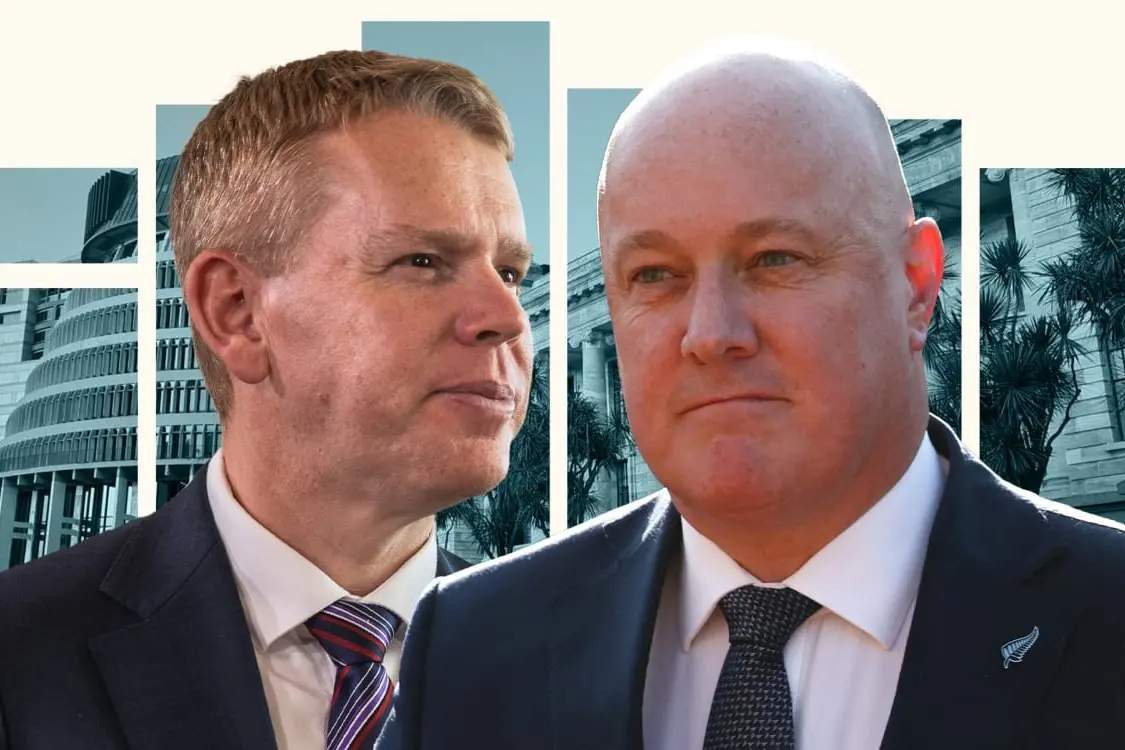 In the preferred Prime Minister stakes, incumbent Christopher Luxon (right) is ahead of Labour leader Chris Hipkins. Photo: RNZ