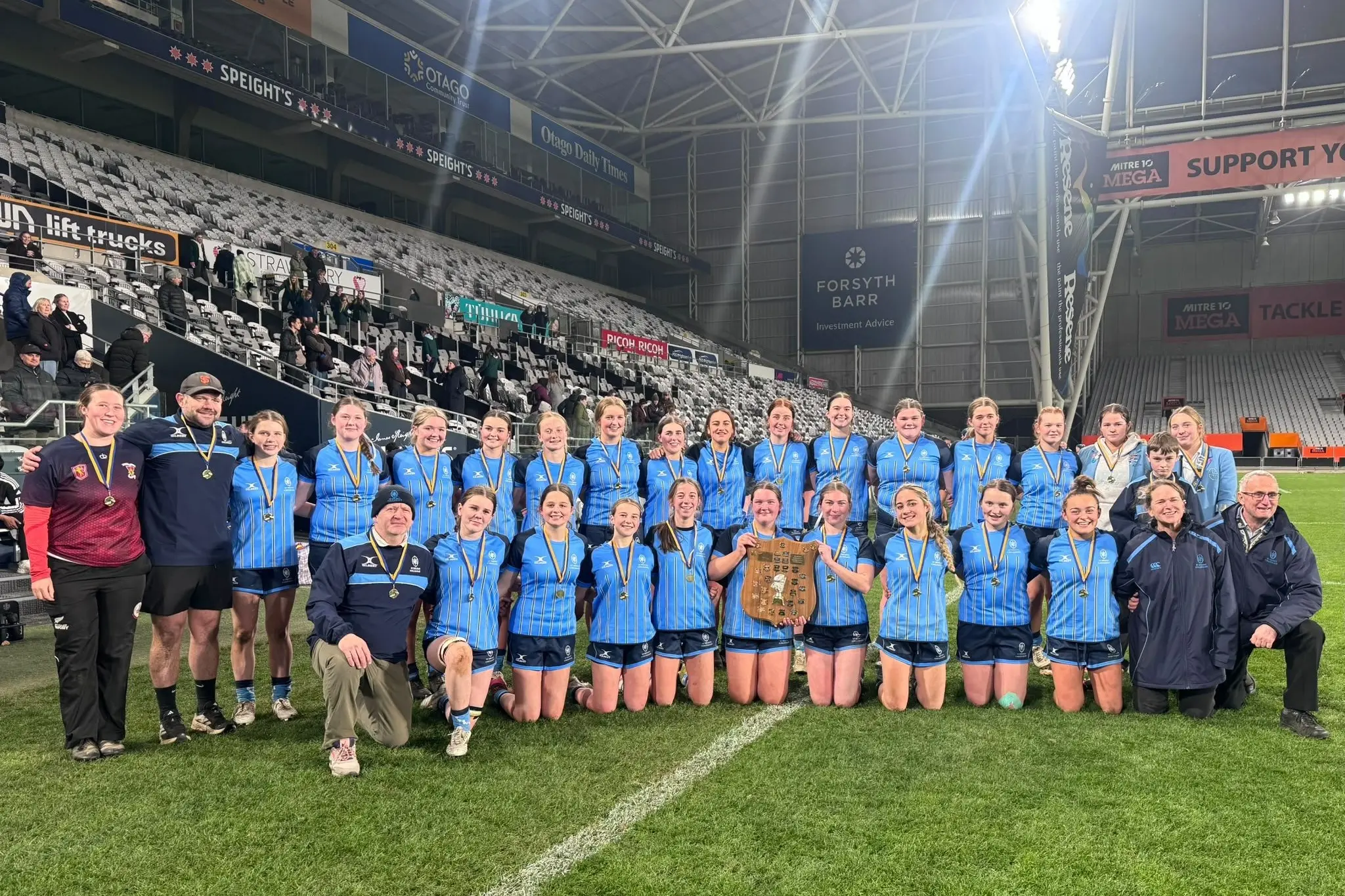 St Hilda\\'s celebrate after beating Columba 53- 22 in the Otago secondary school rugby championship metro competition at Forsyth Barr Stadium on Wednesday. Photo: Supplied\\n\\nOSSRC Dunedin Girls 1st XV