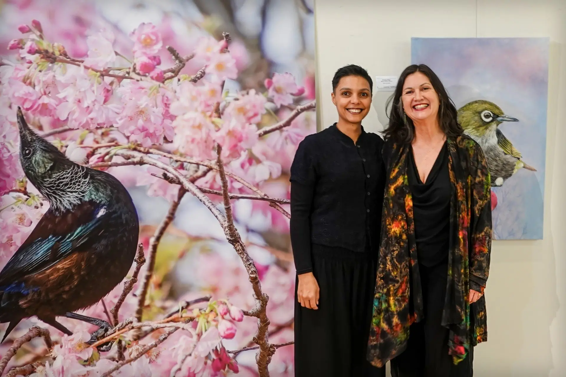 Artists (left) Zenobia Southcombe and Joanne Craig at the opening night of their joint exhibition \"Little Lives\" at the Dunedin Community Gallery. Photo: Alistair Craig
