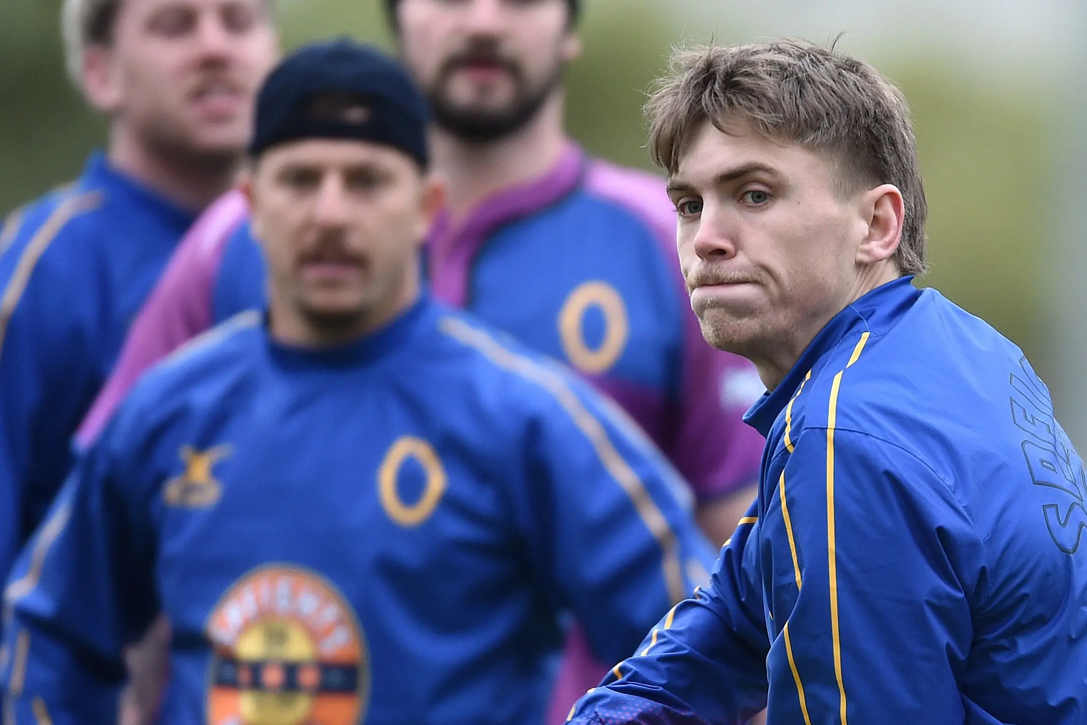 Otago fullback Sam Nemec-Vial warms up during a training session at Logan Park on Friday. Photo: Peter McIntosh