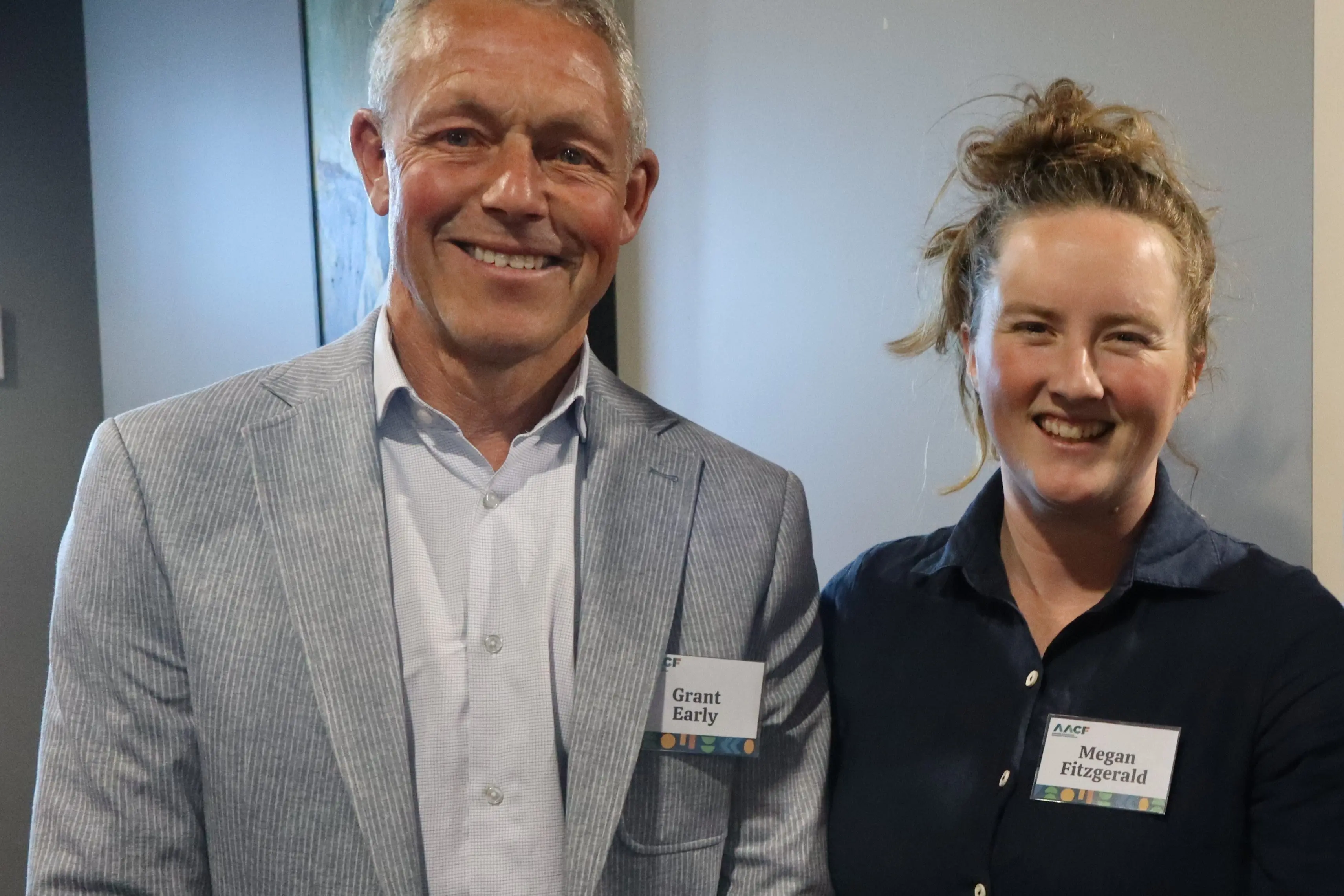 The late Jan Early\\u2019s husband, Grant with the 2025 recipient of the Jan Early Memorial Scholarship Megan Fitzgerald from Methven. Photo supplied.