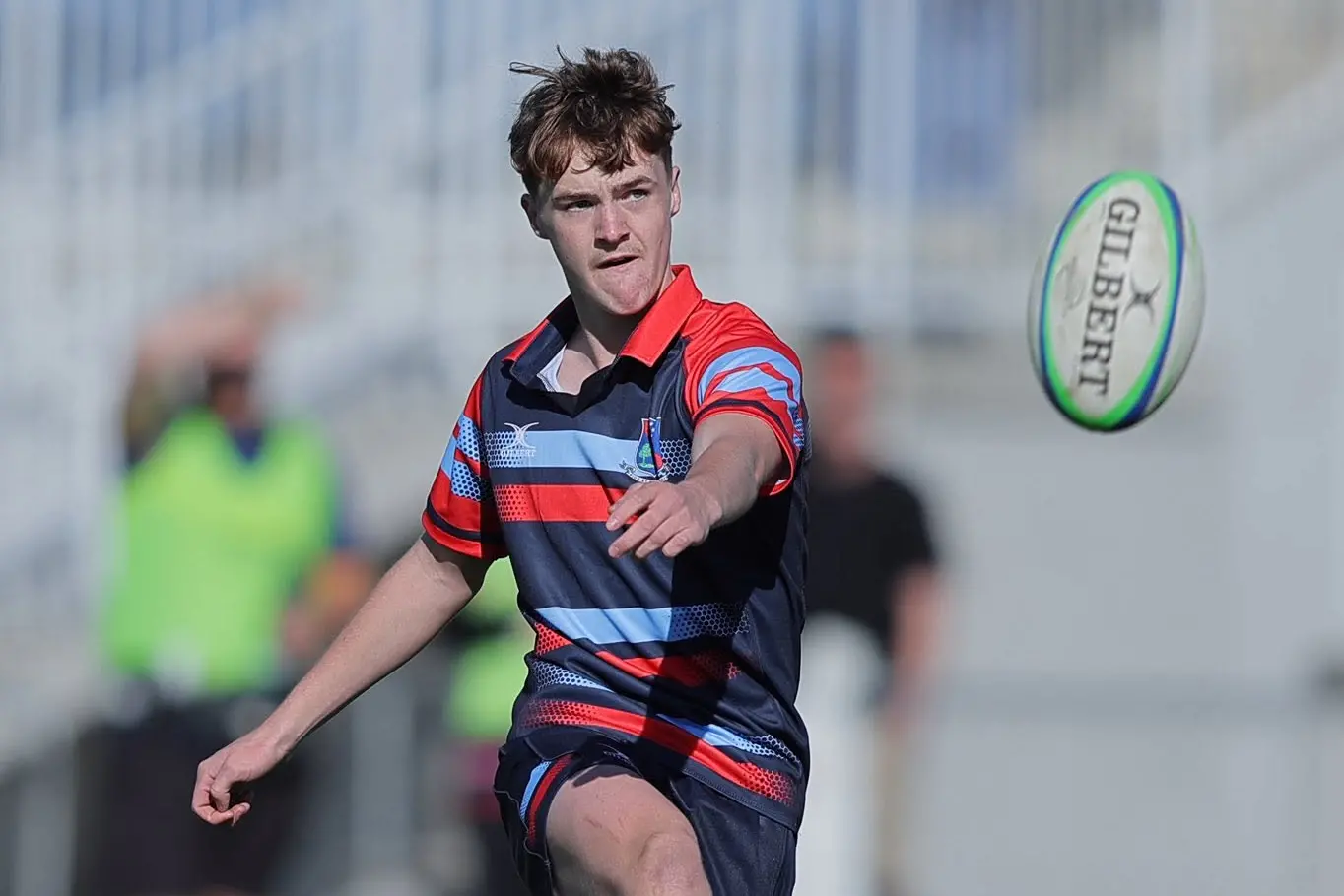 South Otago High School 1st XV halfback Archie Valli kicks for goal during an earlier match. Photo: Si Leeds Sports Photography