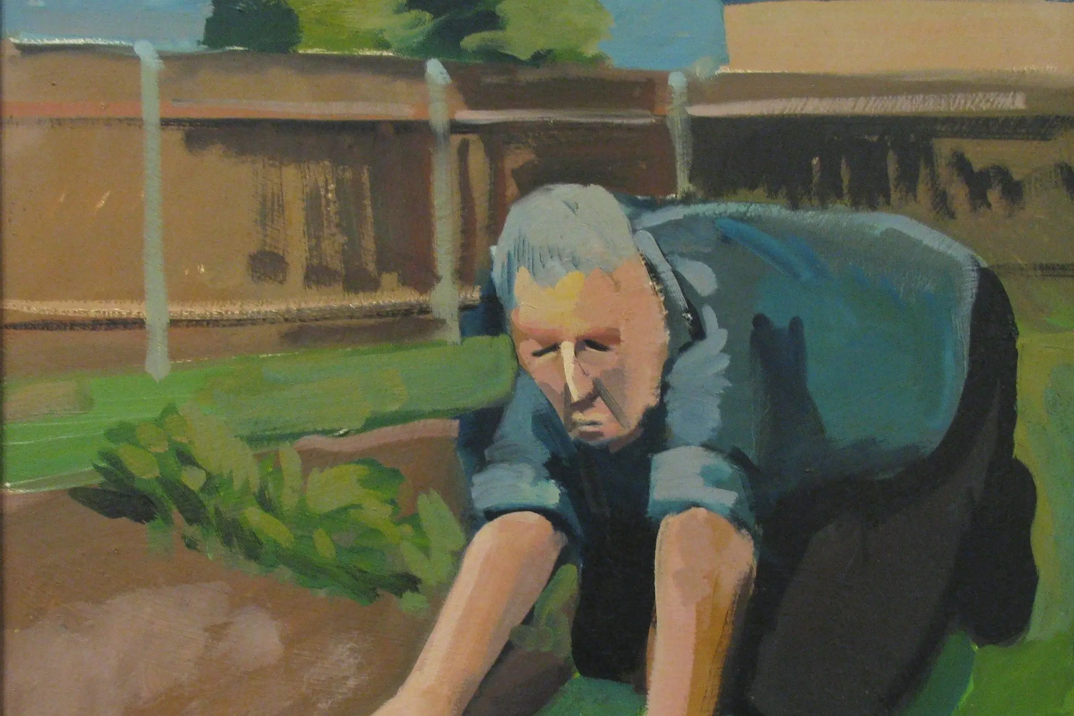 Trevor Moffitt\\u2019s \\u201CCutting Edges [My Father\\u2019s Life Series]\\u201D (1980), oil on board. Photo: Eastern Southland Gallery