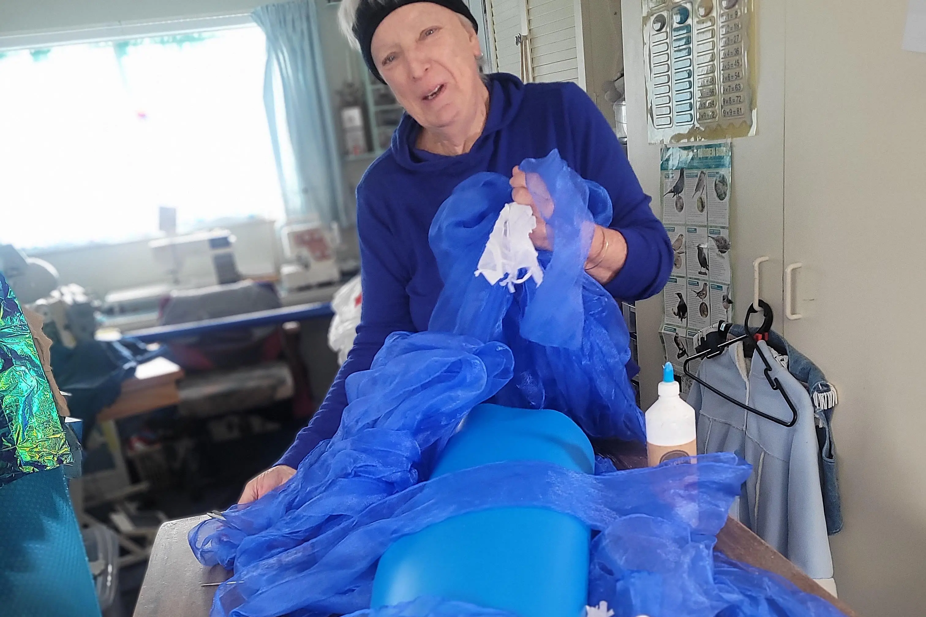 Making something new . . . Hawarden designer Susan Gunn prepares some fabrics for this years North Canterbury Wearable Arts Show. Photo: Supplied