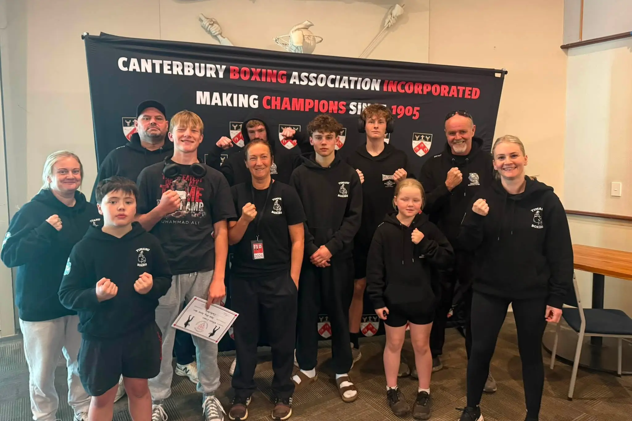 The Timaru Boxing Association Gym team at the recent Canterbury Championships tournament. Photo: Supplied