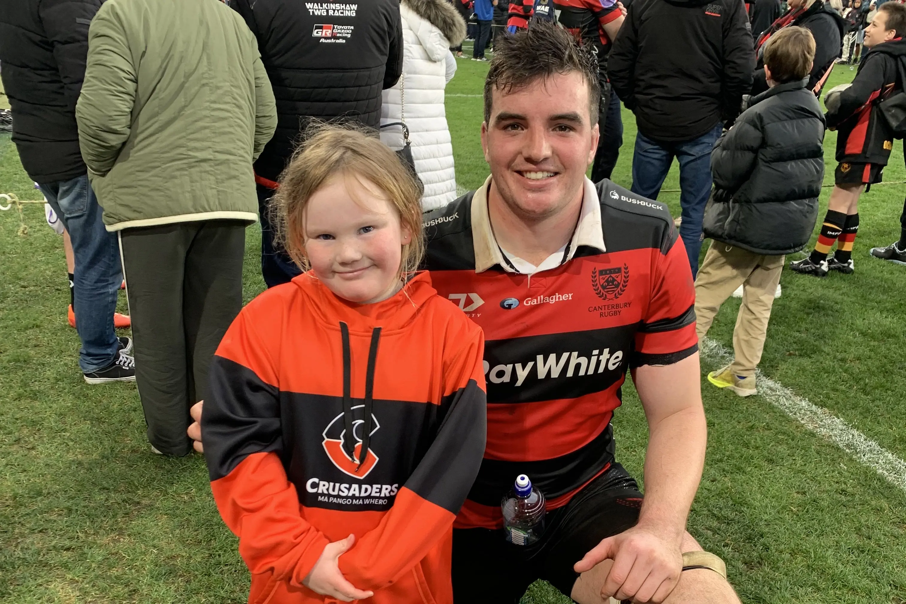 Ranfurly Shield winner Canterbury lock Jamie Hannah and his second cousin Ella Hannah. Photo: Supplied
