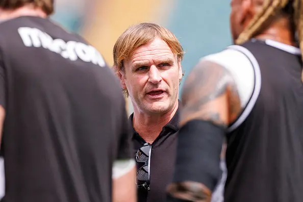 Scott Robertson coached the Barbarians in a match against Wales in June. Photo: CameraSport via Getty Images