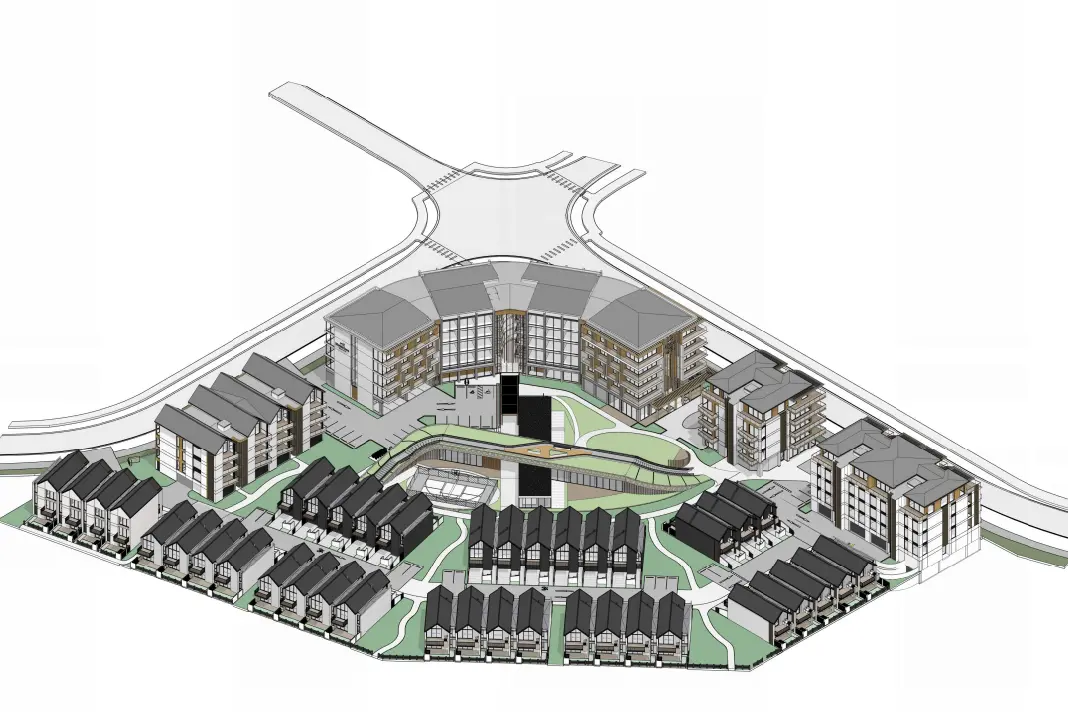 An artist\\'s impression of the proposed Mount Iron Resort viewed from the northeast. Image: Supplied
