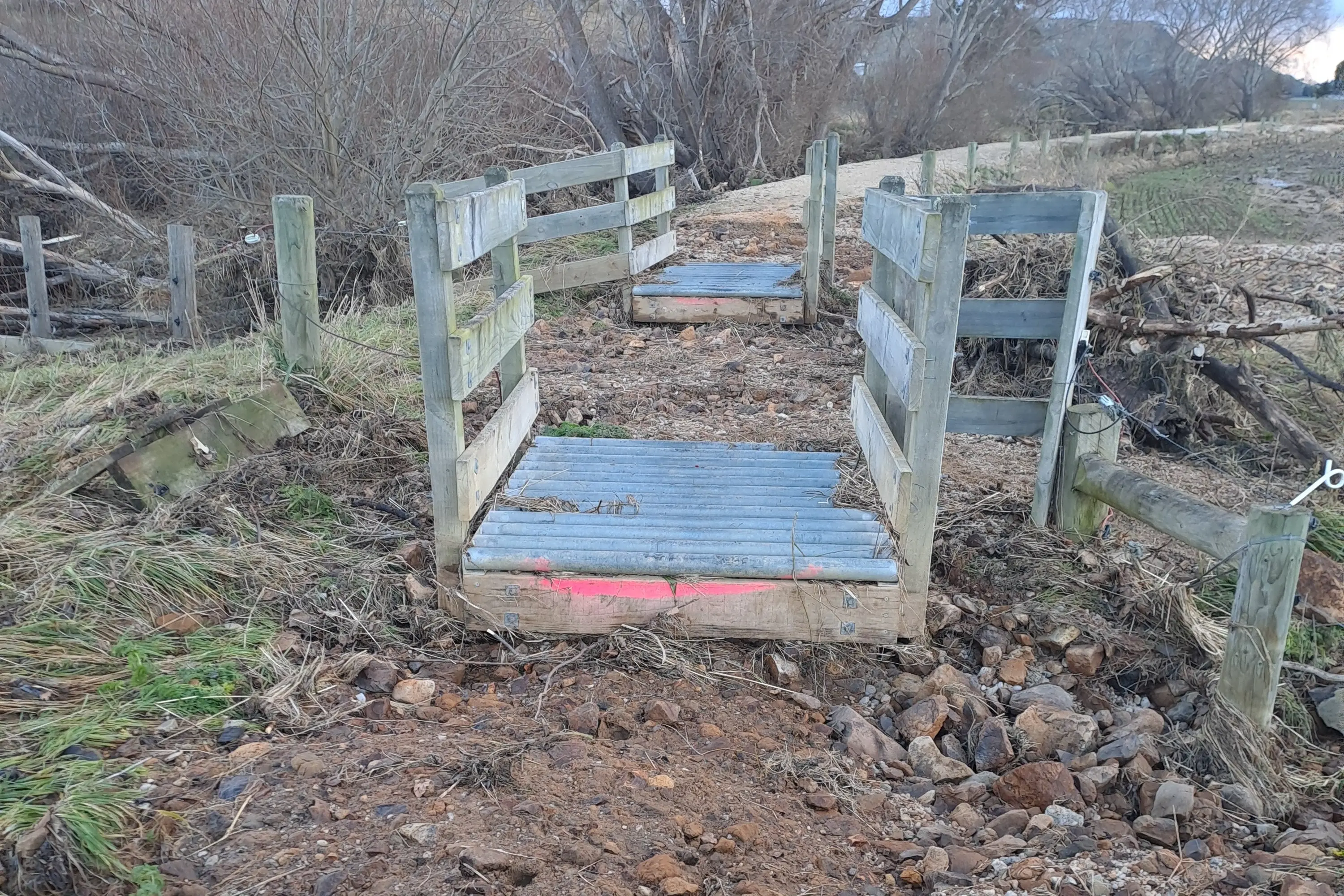 Damage to the Alps 2 Ocean cycle trail caused by flooding near Enfield. Photo: Supplied