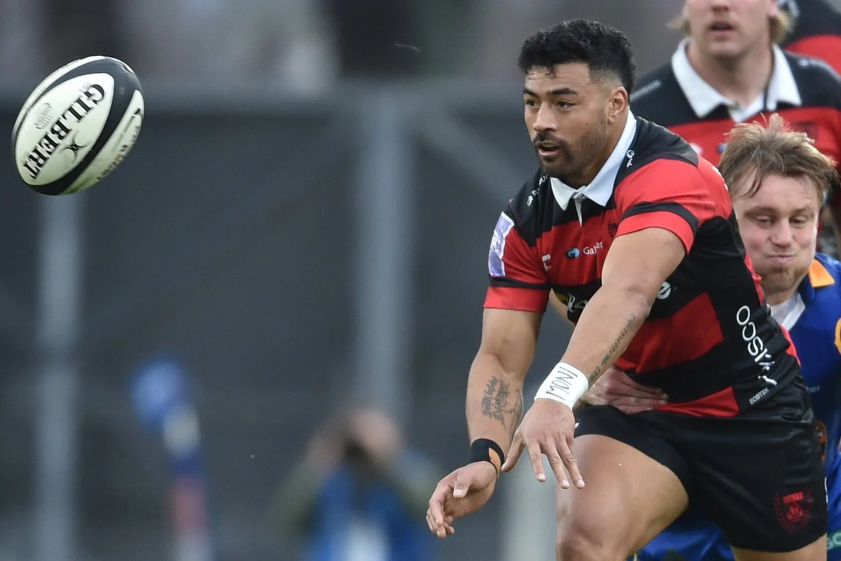 Canterbury first five Richie Mo\\'unga fires off a pass during the Ranfurly Shield match against Otago at Forsyth Barr Stadium on Sunday. Photo: Peter McIntosh