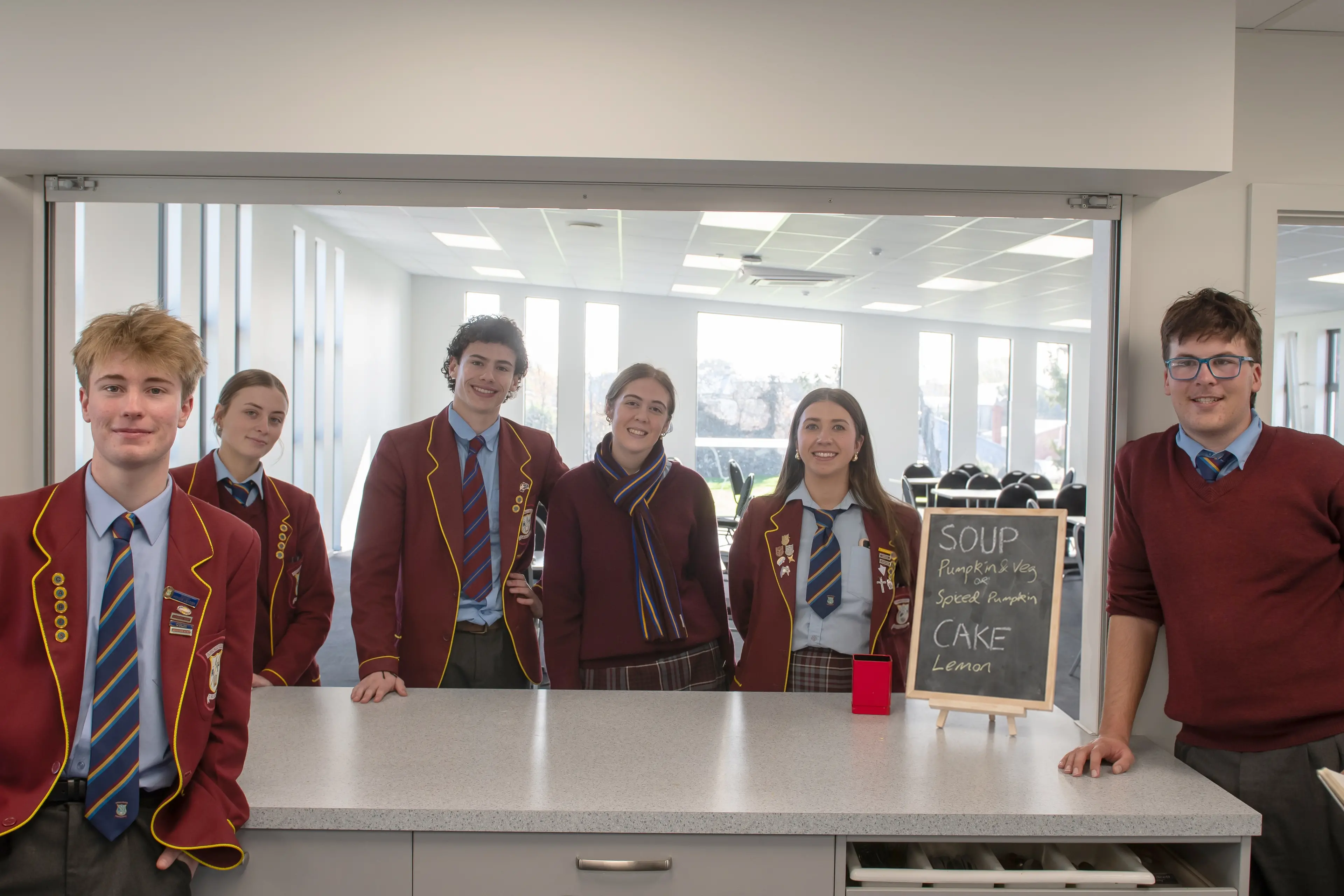 Taking part in the Loaves and Fishes programme are Roncalli College students (from left) Xavier Gabrielle, Ashleigh Blogg, Tom Coupland, Sorayah Henwood, Alex Thian, and Jed Fenwick. Photo: Supplied