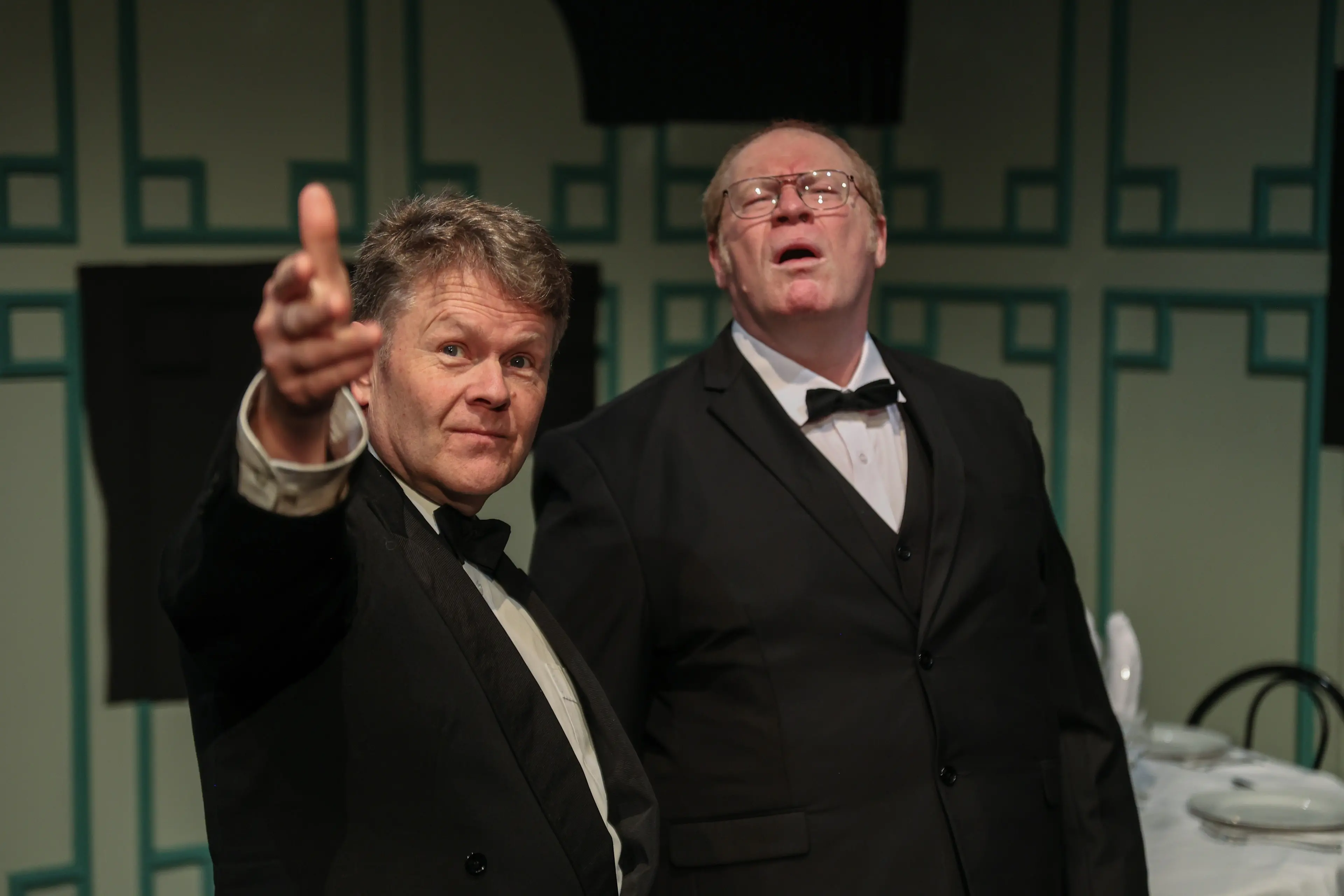 Dunedin actors Warren Chambers, left, and Steve Parker in a scene from The Dinner Party, which opens at the Globe Theatre on August 20. Photo: Andrew MacKay/Kea Photos