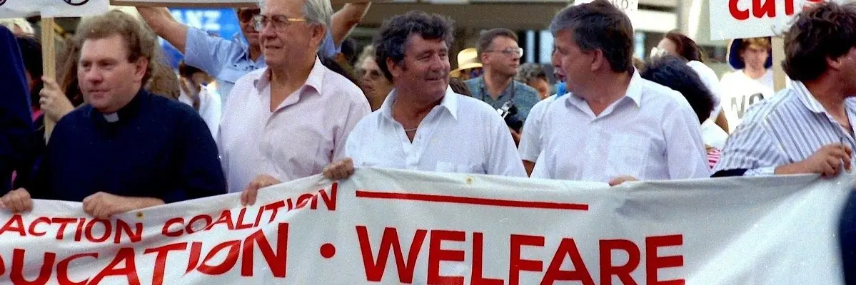 Jim Anderton (centre) marches in Auckland, in a scene from \"Last Man Standing\". Photo: NZIFF
