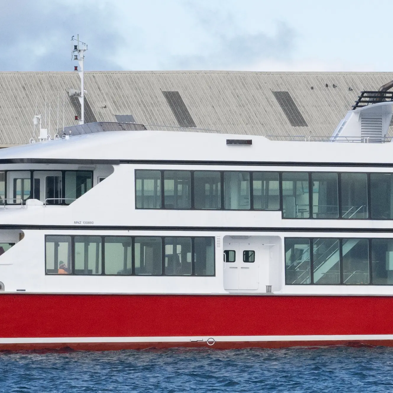 Catamaran docked for maintenance