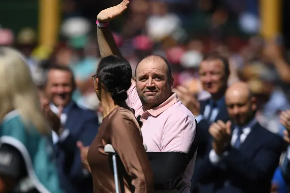 Ahmed al-Ahmed acknowledges the crowd at an Ashes cricket test in January. Photo: Getty Images