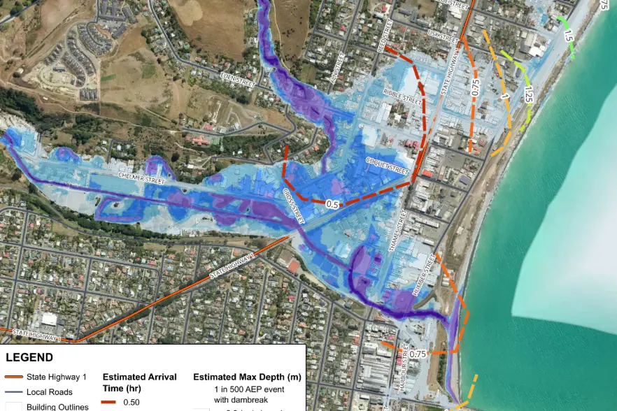 This plan shows the predicted flooding during a significant 1:500 rain event.