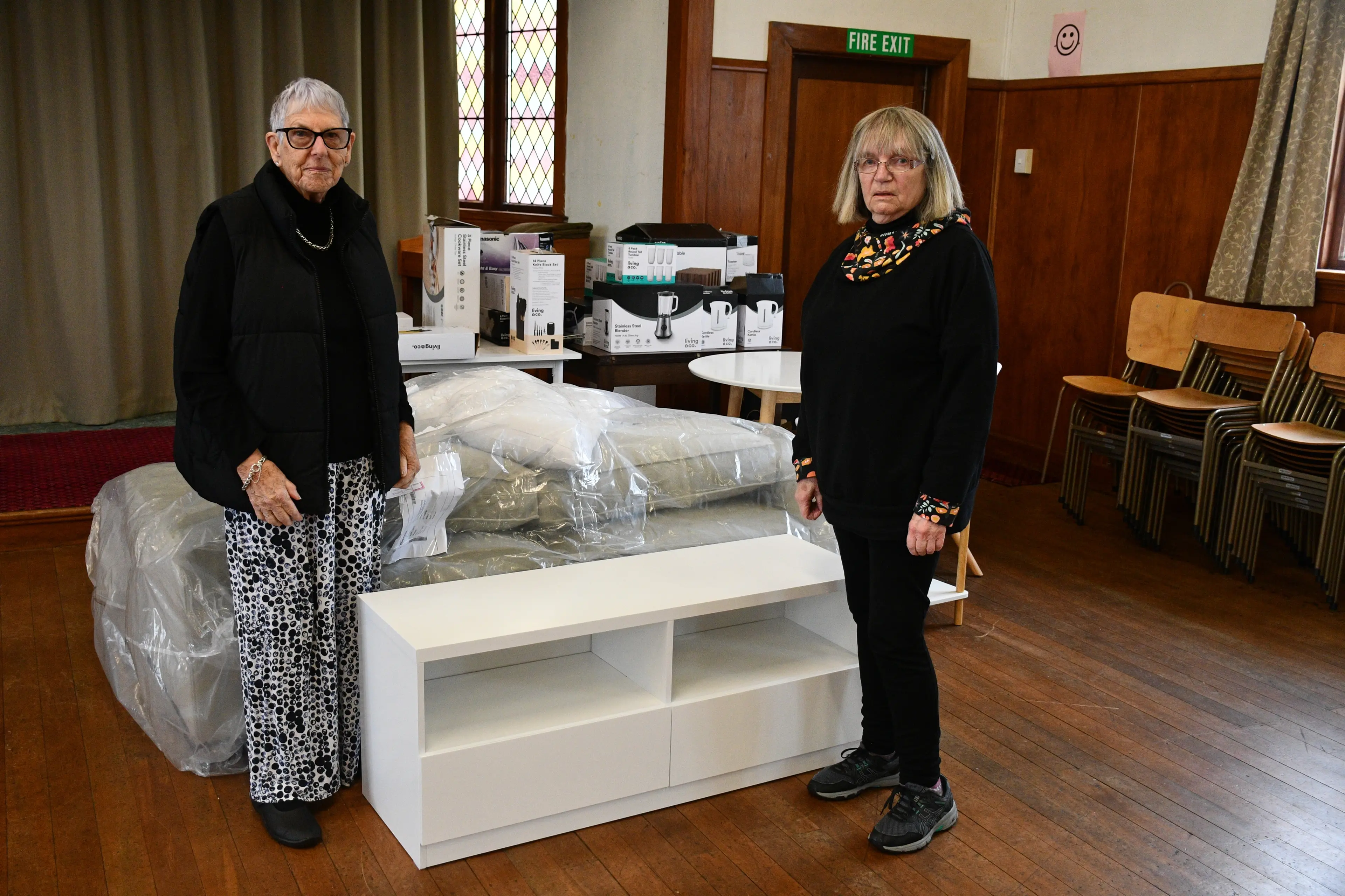 Gore Holy Trinity Anglican Church garage sale event organisers Anne Gover (left) and Trish Tytler are gearing up for their second garage sale, which includes a near-new couch and kitchen appliances. Photo: Gemma Sinclair