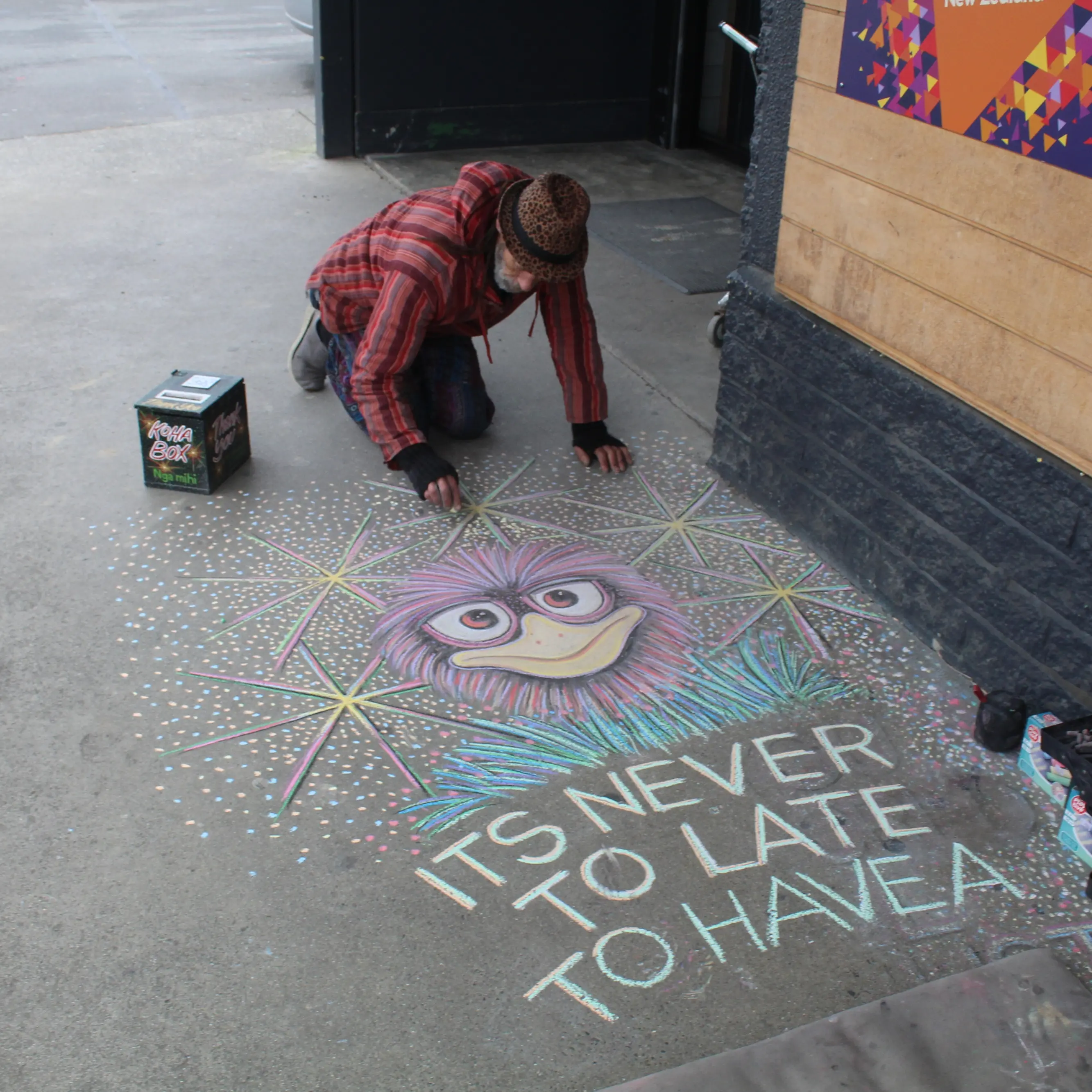 Pavement artist brings colour to the mundane