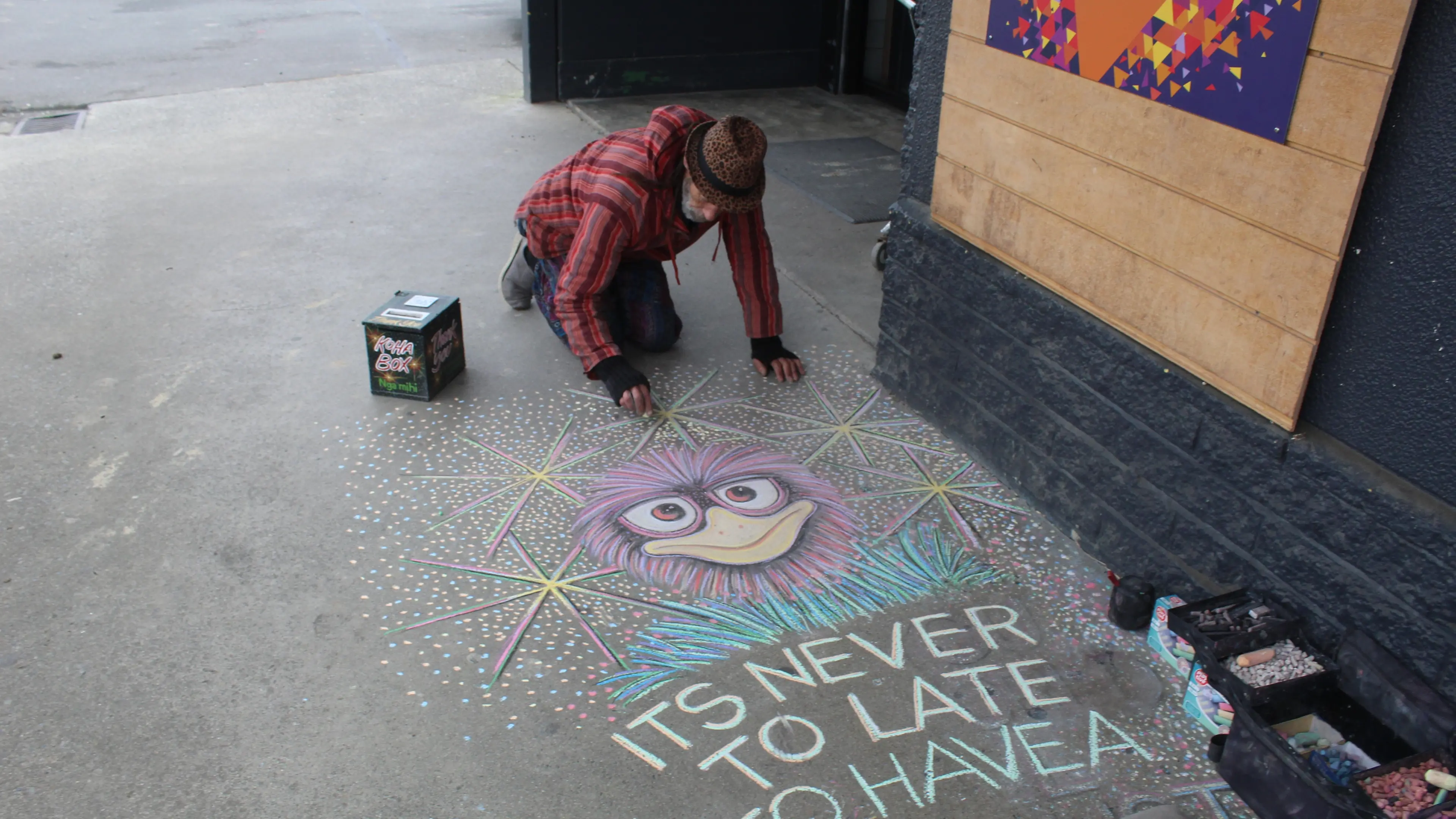 Pavement artist brings colour to the mundane