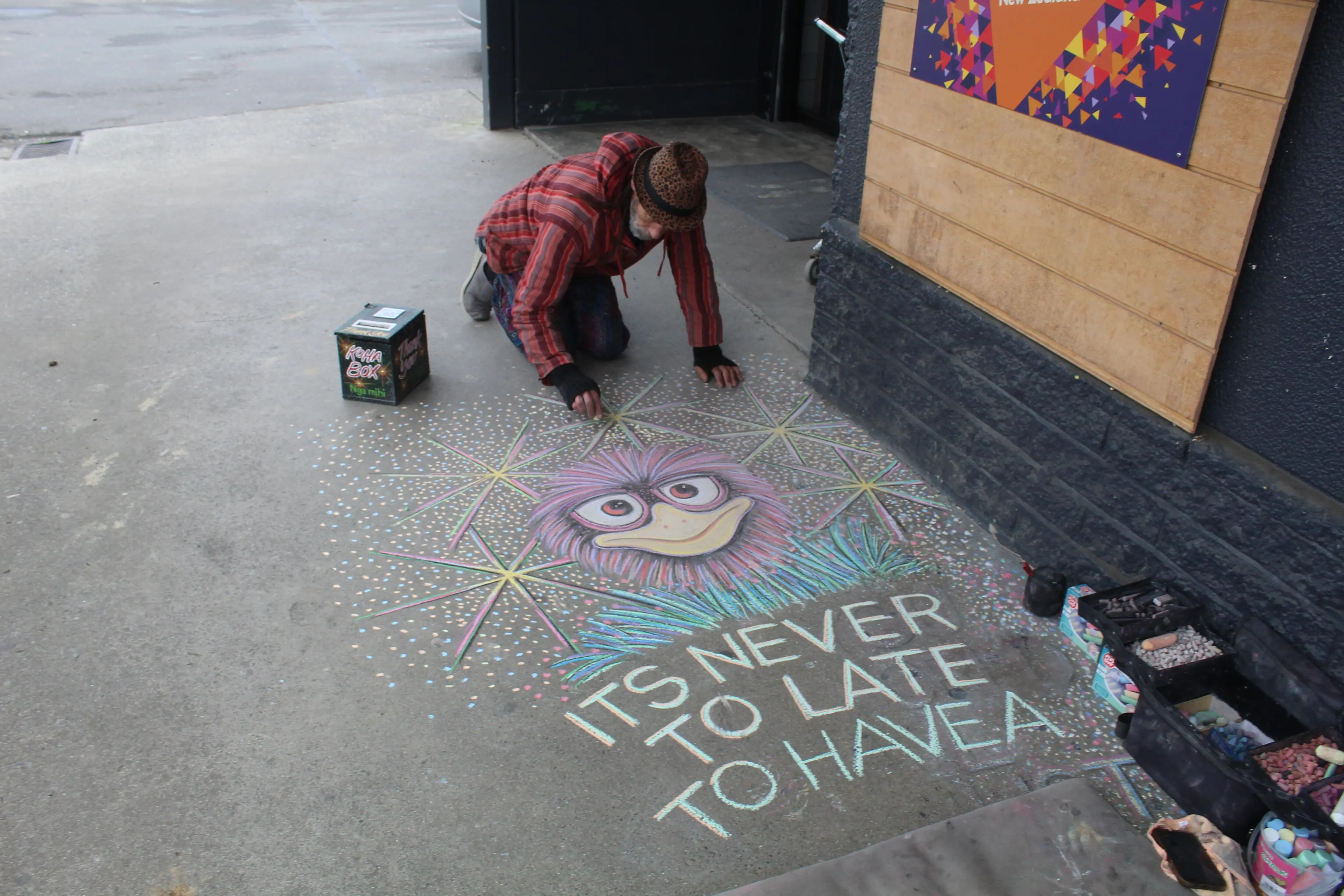 Pavement artist brings colour to the mundane