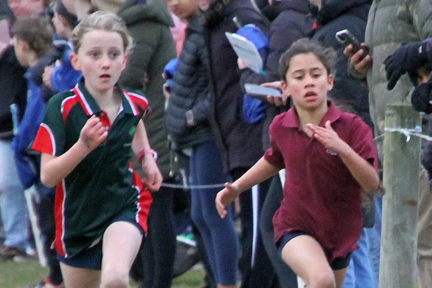 Eight year-old Daisy Fualau (Clutha Valley, right) found a final-straight sprint to pip Clinton\\u2019s Niamh Cooney, 8, at the post.