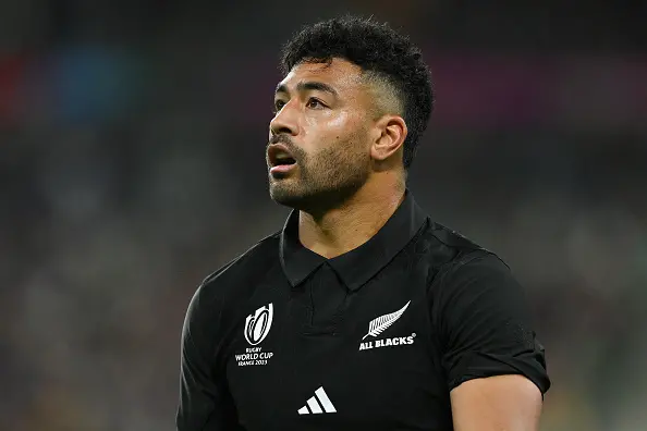 Richie Mo\\'unga during the 2023 World Cup quarter-final against Ireland in France. Photo: Getty Images