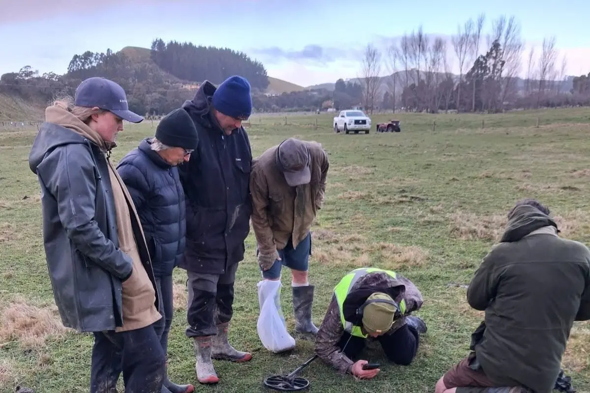 The Fireballs Aotearoa team discover a meteorite near Masterton. Photo: supplied