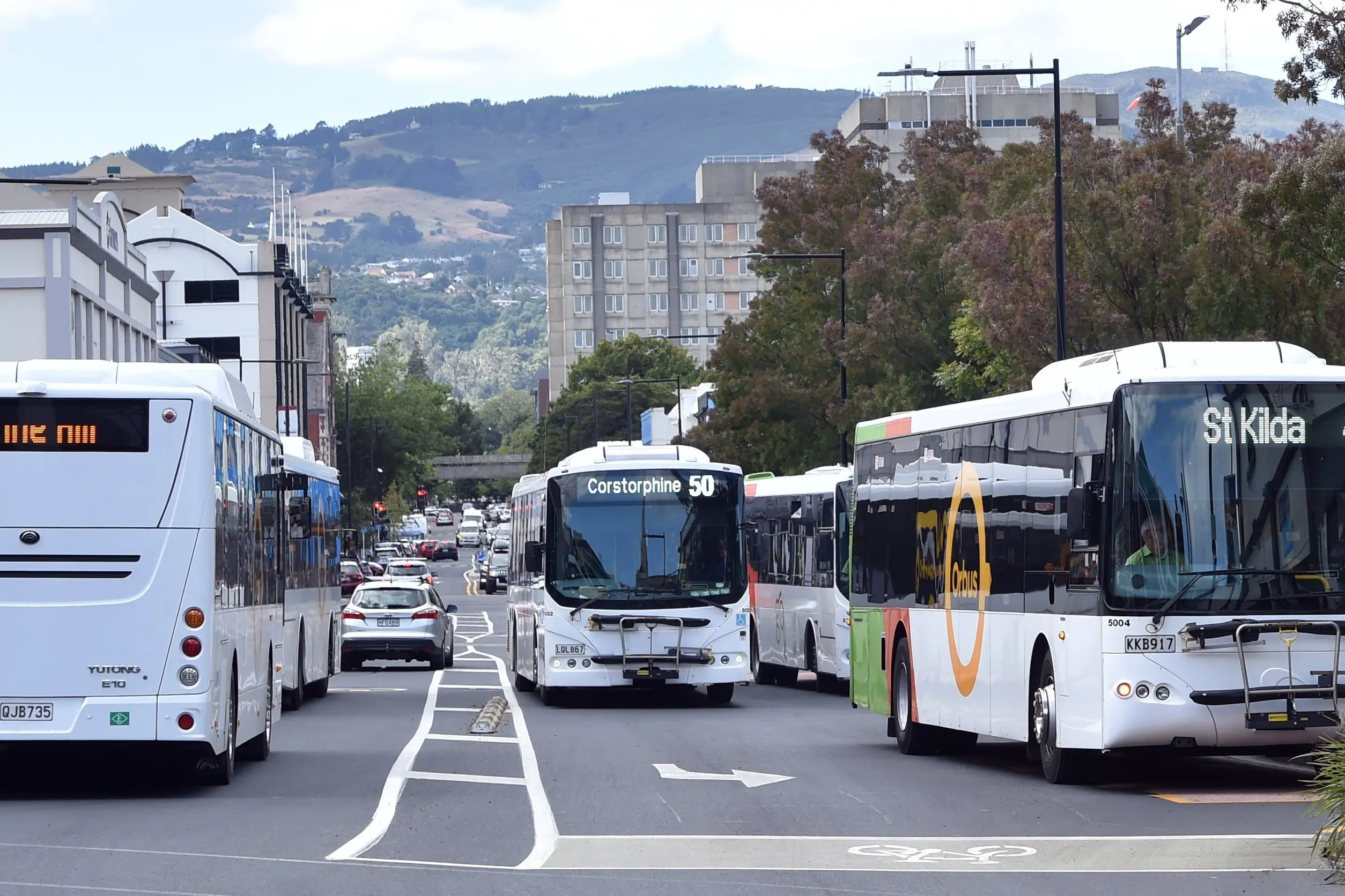 Buses at the Dunedin Bus Hub. Photo: Peter McIntosh