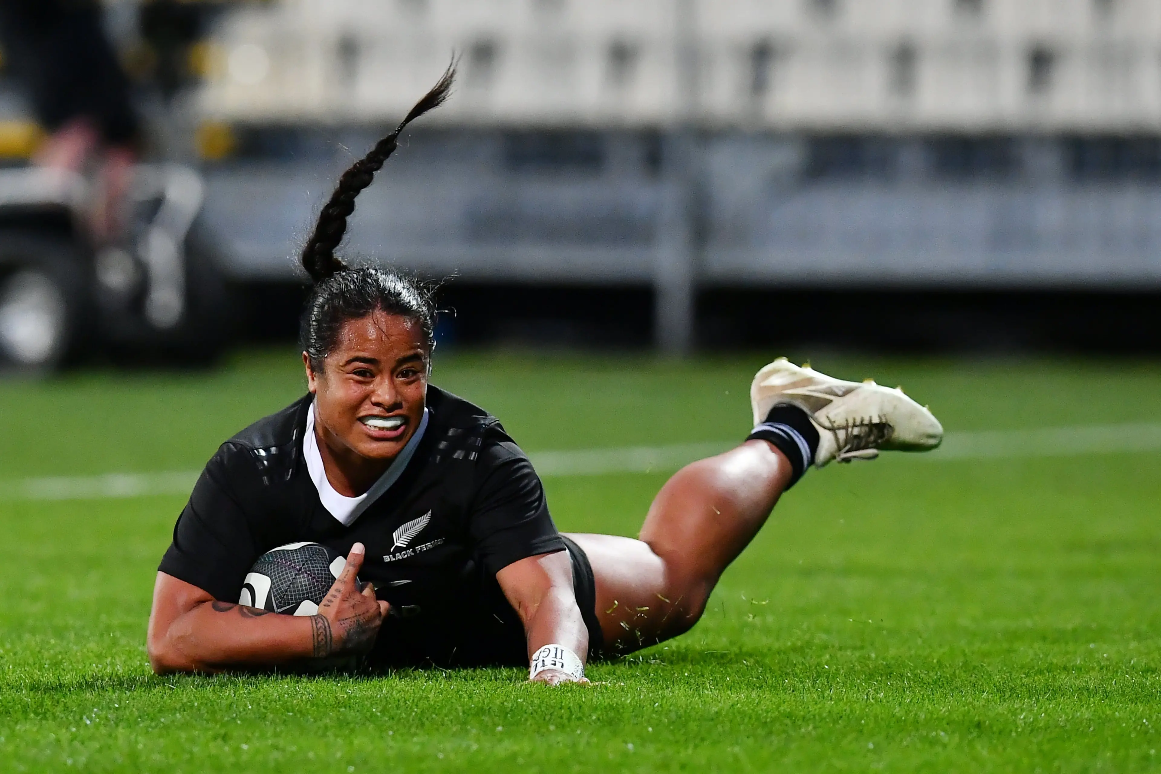 Ayesha Leti-l\\'iga scored twice for the Black Ferns in their game against the Black Ferns XV in Upper Hutt on Friday. Photo: Getty Images